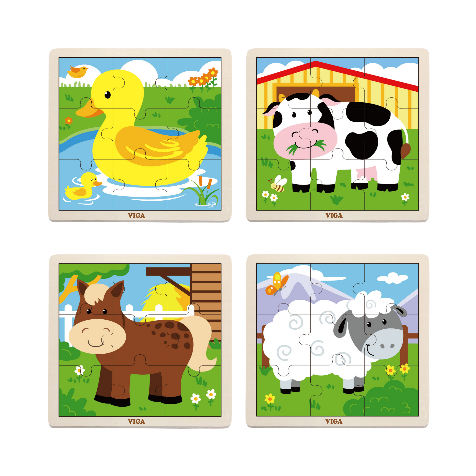 Viga Set of 12, 9 Piece Jigsaw Puzzle, Montessori Wooden Toy, Develops Sensory, Cognitive & Fine Motor Skills, Non-Toxic & Eco-friendly Kids Educational Toy, Suitable for Boys and Girls Aged 2Y+