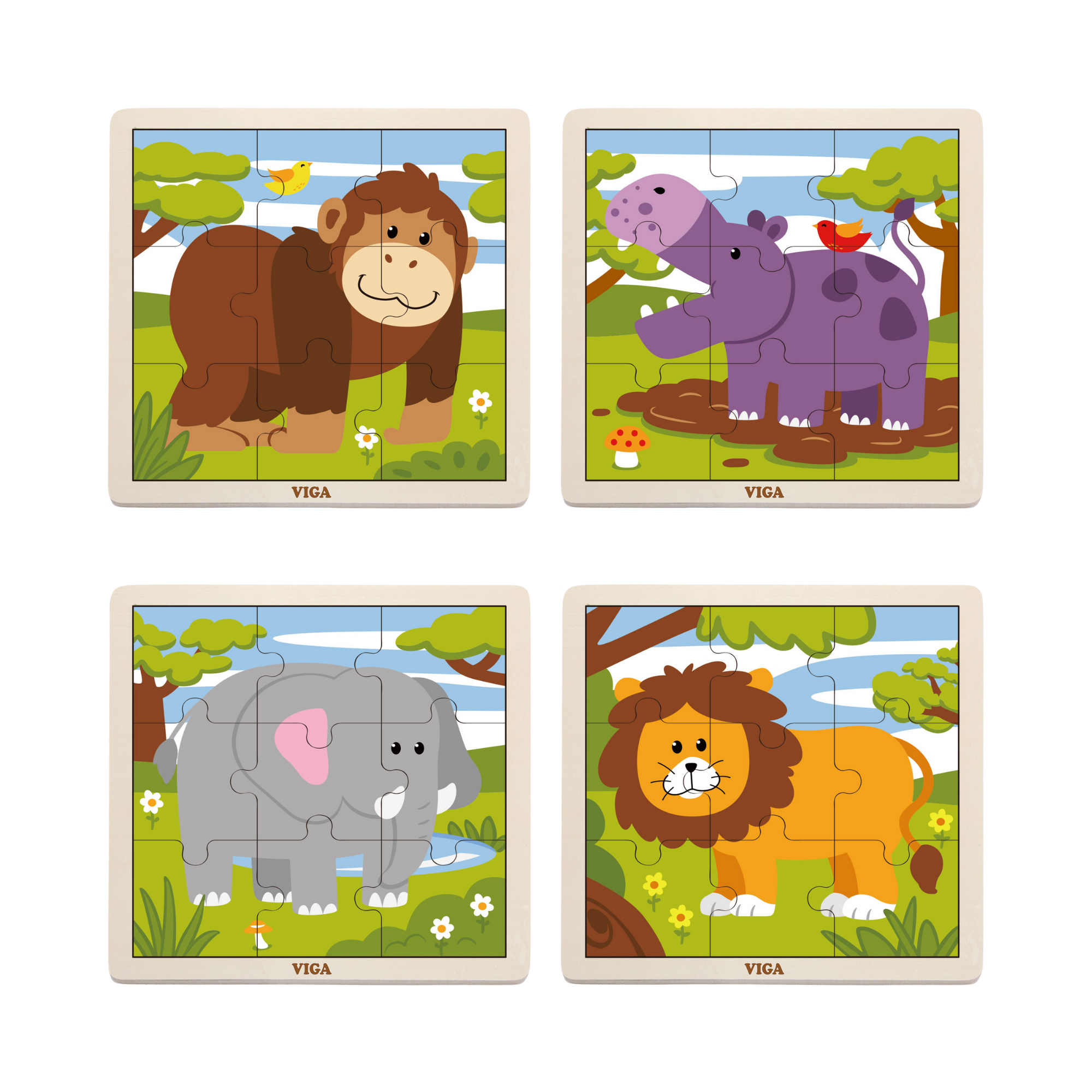 Viga Set of 12, 9 Piece Jigsaw Puzzle, Montessori Wooden Toy, Develops Sensory, Cognitive & Fine Motor Skills, Non-Toxic & Eco-friendly Kids Educational Toy, Suitable for Boys and Girls Aged 2Y+