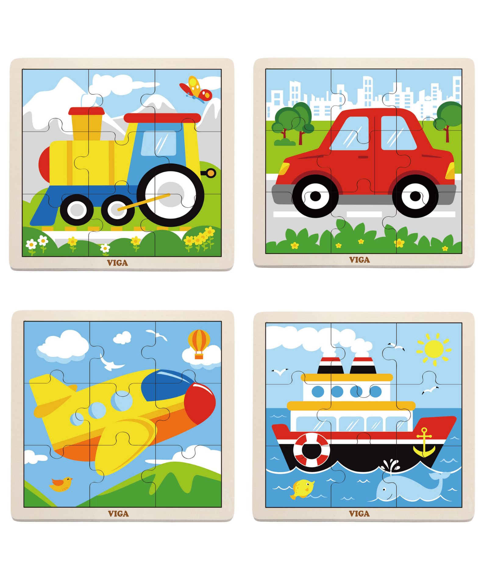 Viga Set of 12, 9 Piece Jigsaw Puzzle, Montessori Wooden Toy, Develops Sensory, Cognitive & Fine Motor Skills, Non-Toxic & Eco-friendly Kids Educational Toy, Suitable for Boys and Girls Aged 2Y+