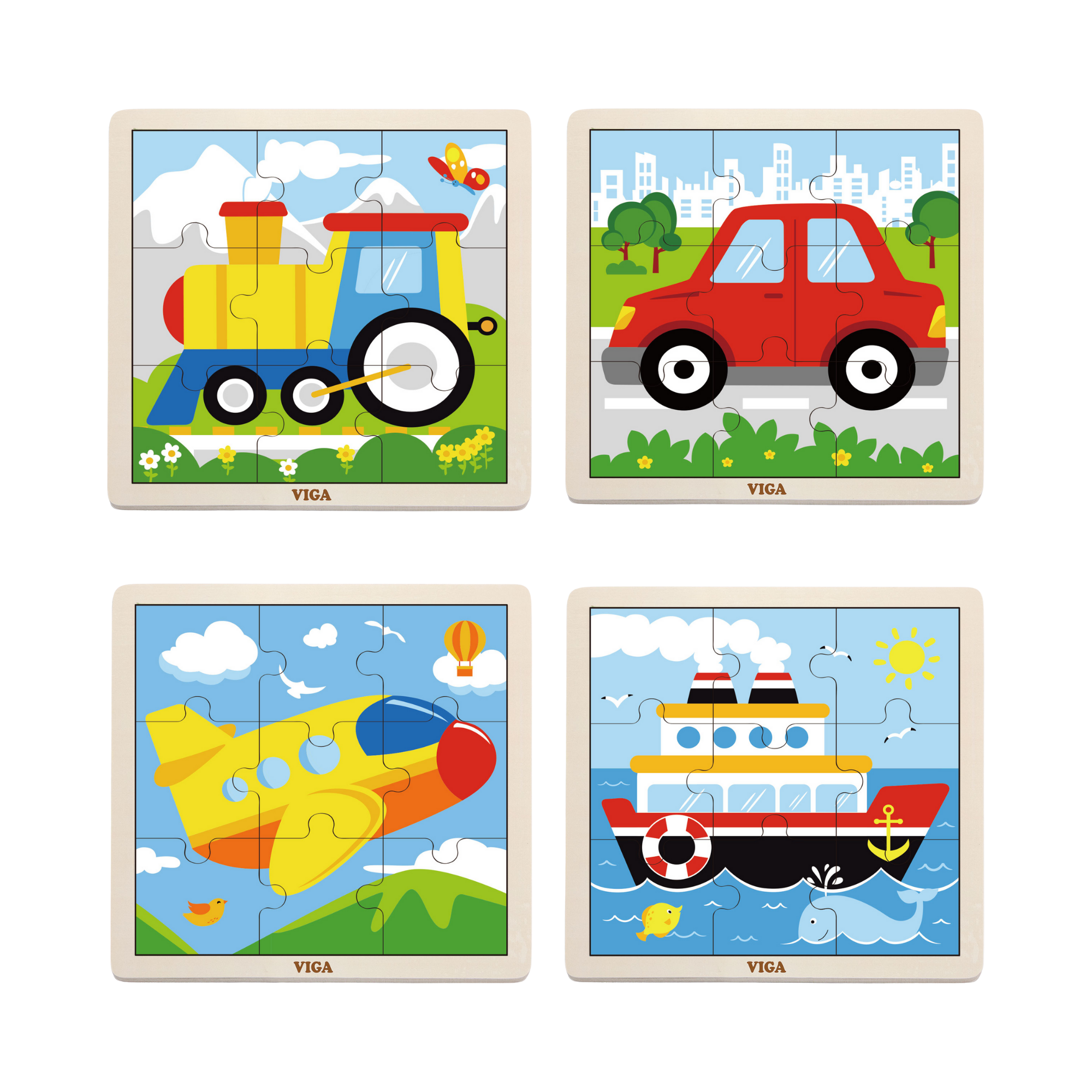 Viga Set of 12, 9 Piece Jigsaw Puzzle, Montessori Wooden Toy, Develops Sensory, Cognitive & Fine Motor Skills, Non-Toxic & Eco-friendly Kids Educational Toy, Suitable for Boys and Girls Aged 2Y+