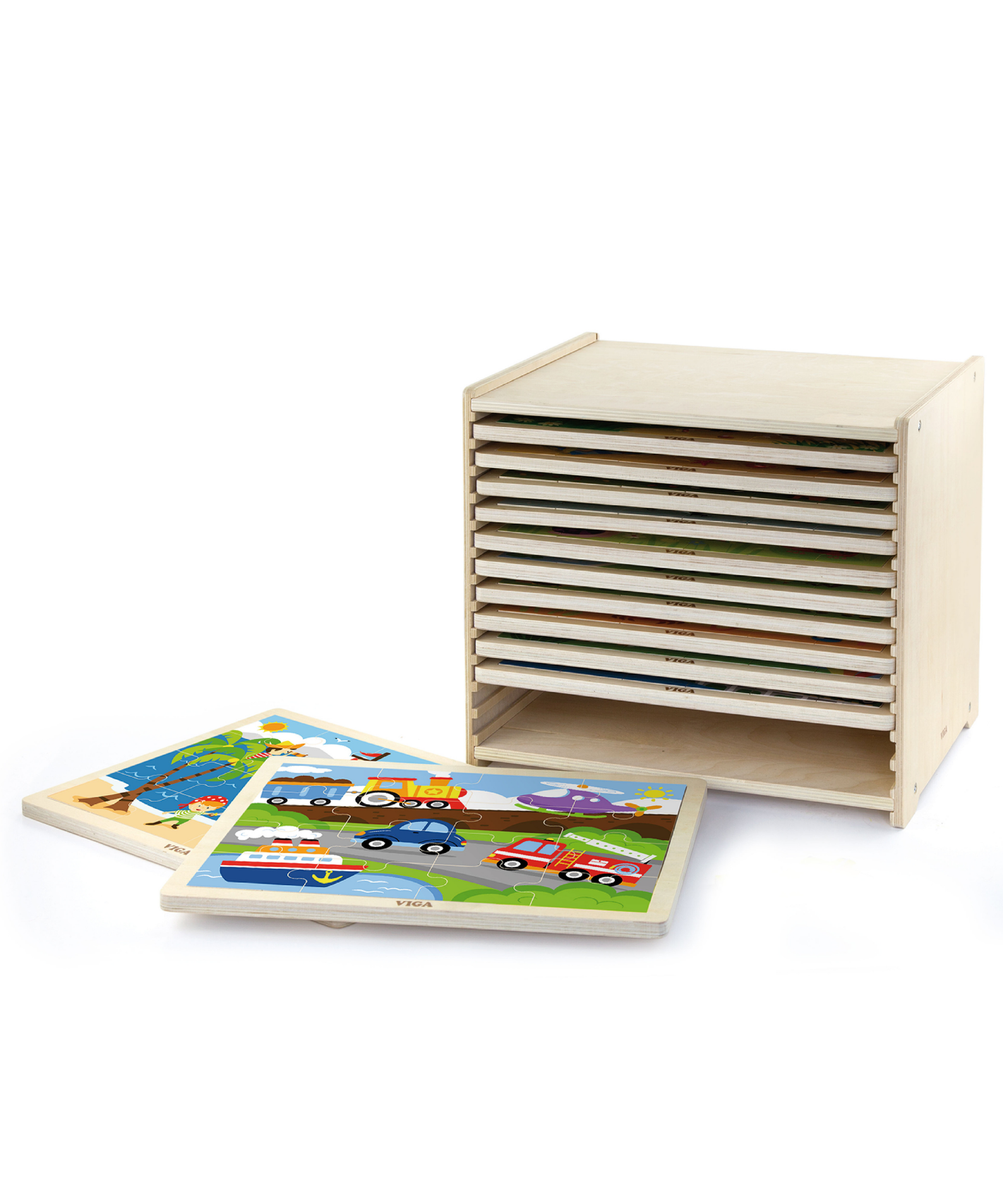 Viga Set of 12, 16 Piece Jigsaw Puzzle, Montessori Wooden Toy, Develops Sensory, Cognitive & Fine Motor Skills, Non-Toxic & Eco-friendly Kids Educational Toy, Suitable for Boys and Girls Aged 2Y+