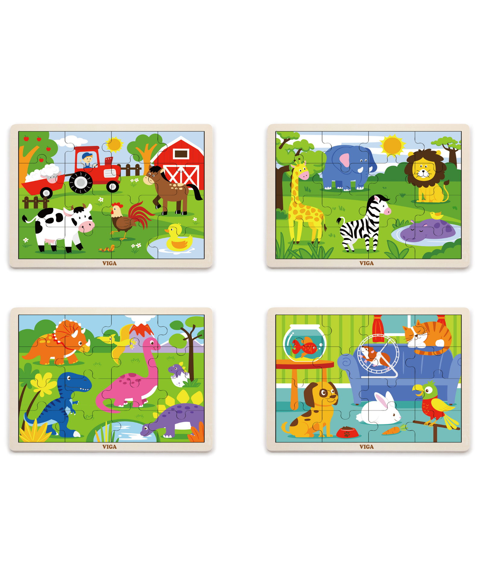 Viga Set of 12, 16 Piece Jigsaw Puzzle, Montessori Wooden Toy, Develops Sensory, Cognitive & Fine Motor Skills, Non-Toxic & Eco-friendly Kids Educational Toy, Suitable for Boys and Girls Aged 2Y+