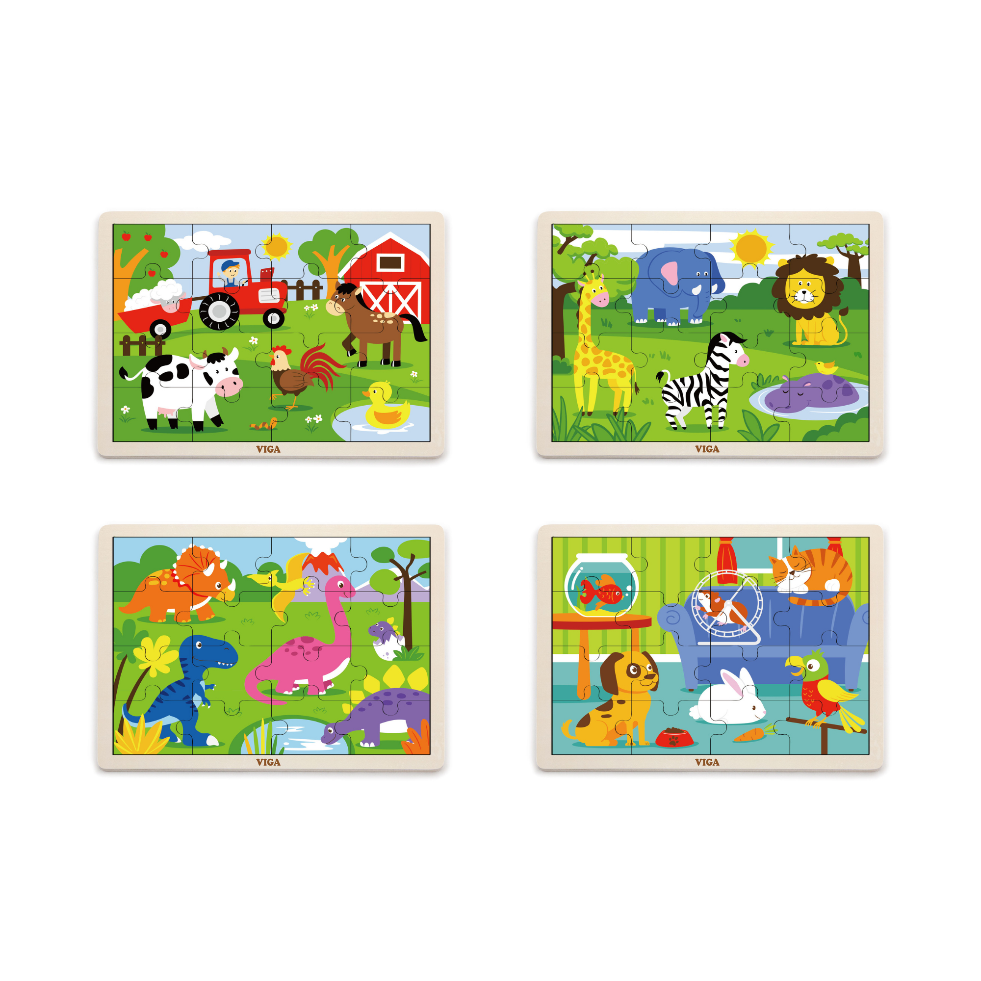 Viga Set of 12, 16 Piece Jigsaw Puzzle, Montessori Wooden Toy, Develops Sensory, Cognitive & Fine Motor Skills, Non-Toxic & Eco-friendly Kids Educational Toy, Suitable for Boys and Girls Aged 2Y+