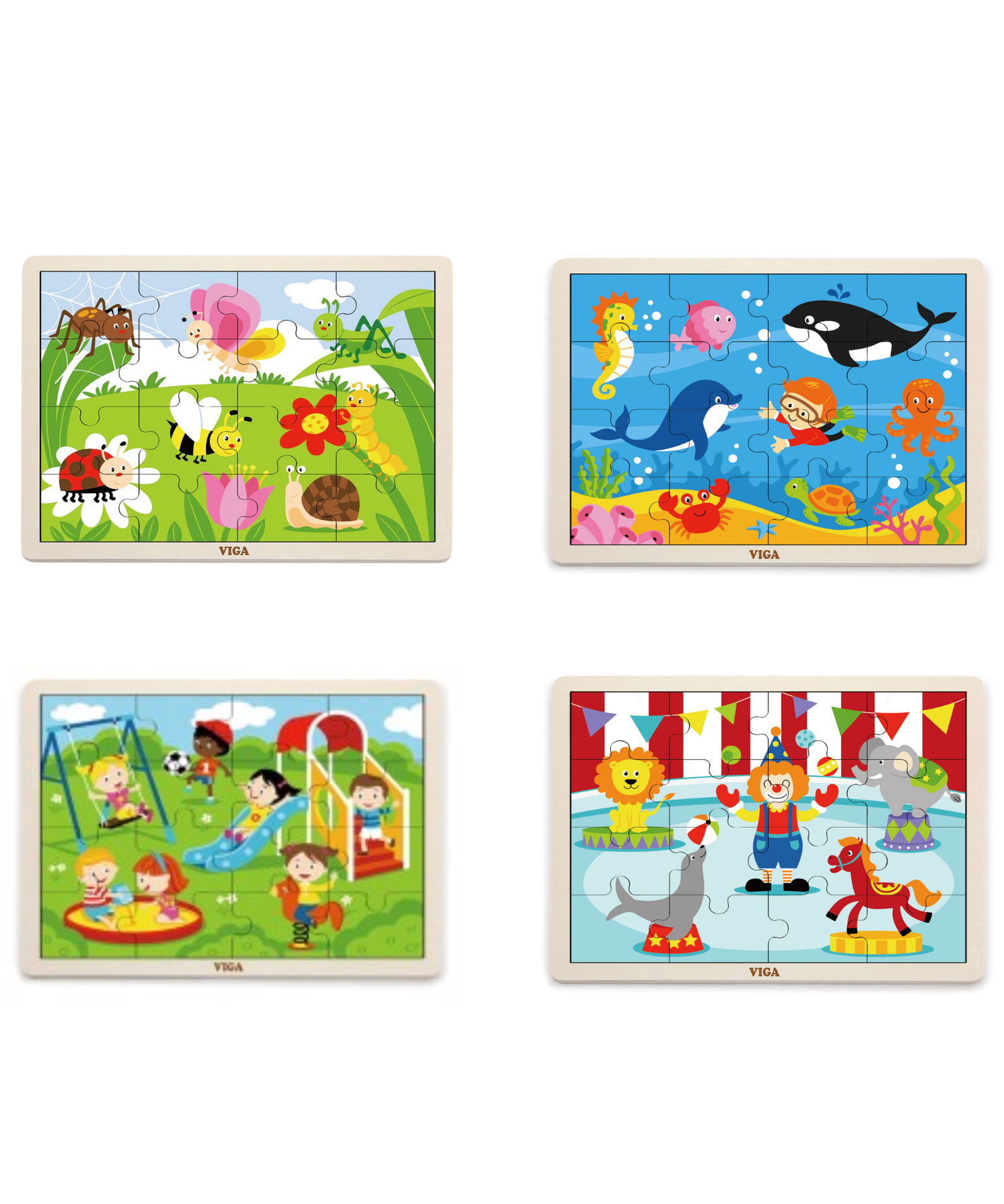 Viga Set of 12, 16 Piece Jigsaw Puzzle, Montessori Wooden Toy, Develops Sensory, Cognitive & Fine Motor Skills, Non-Toxic & Eco-friendly Kids Educational Toy, Suitable for Boys and Girls Aged 2Y+