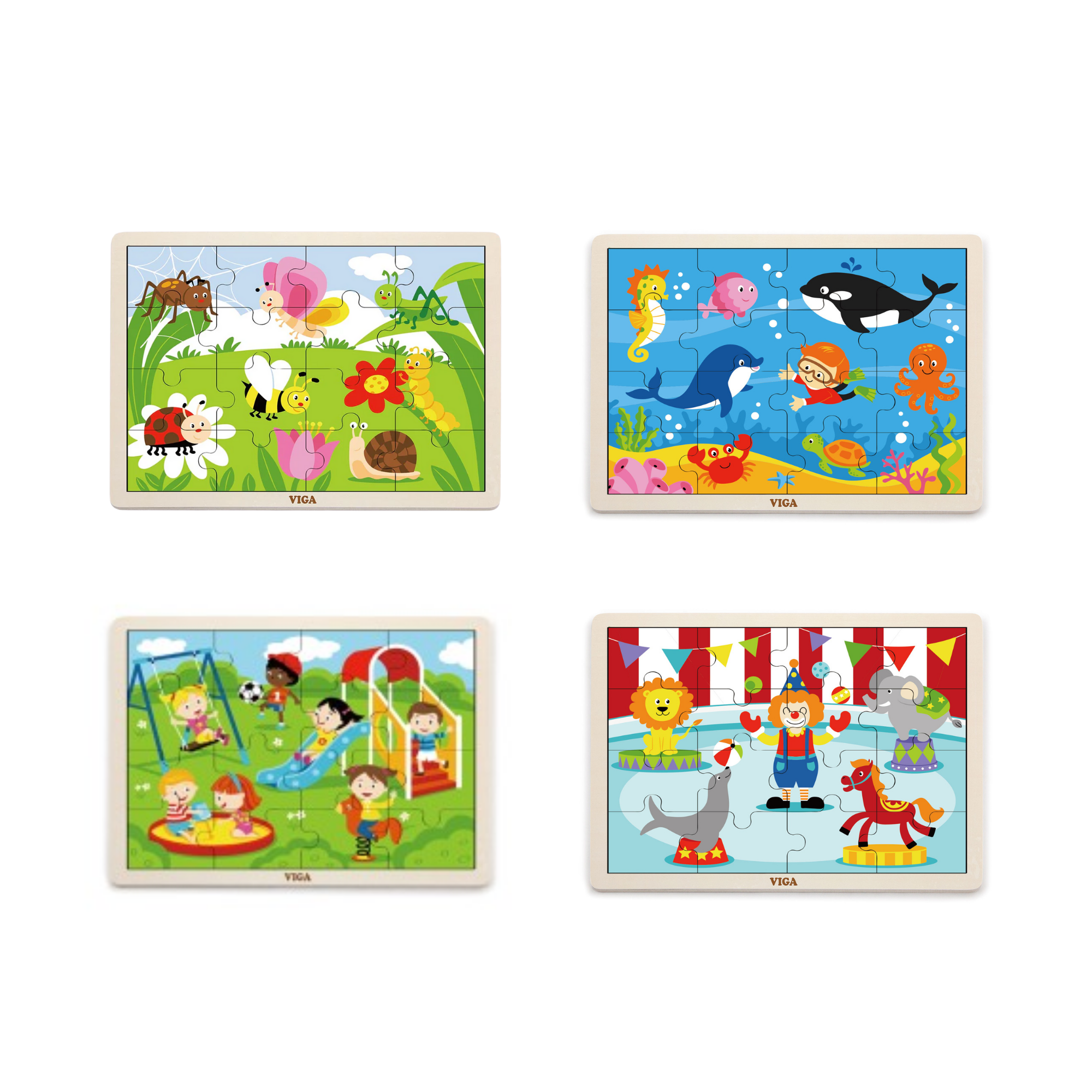 Viga Set of 12, 16 Piece Jigsaw Puzzle, Montessori Wooden Toy, Develops Sensory, Cognitive & Fine Motor Skills, Non-Toxic & Eco-friendly Kids Educational Toy, Suitable for Boys and Girls Aged 2Y+