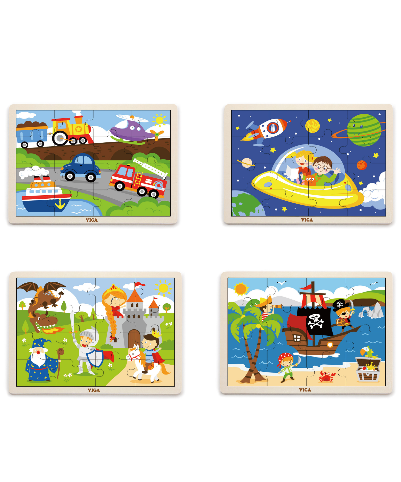 Viga Set of 12, 16 Piece Jigsaw Puzzle, Montessori Wooden Toy, Develops Sensory, Cognitive & Fine Motor Skills, Non-Toxic & Eco-friendly Kids Educational Toy, Suitable for Boys and Girls Aged 2Y+