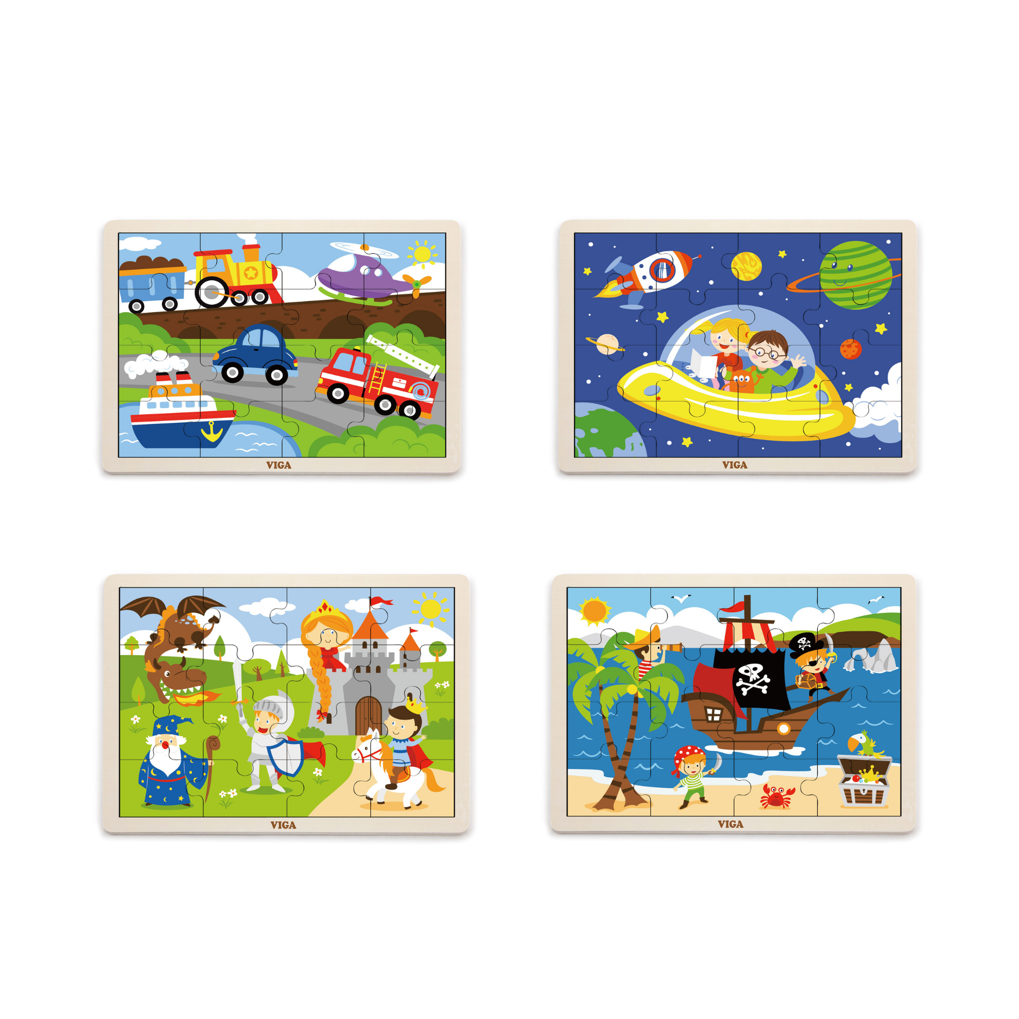 Viga Set of 12, 16 Piece Jigsaw Puzzle, Montessori Wooden Toy, Develops Sensory, Cognitive & Fine Motor Skills, Non-Toxic & Eco-friendly Kids Educational Toy, Suitable for Boys and Girls Aged 2Y+