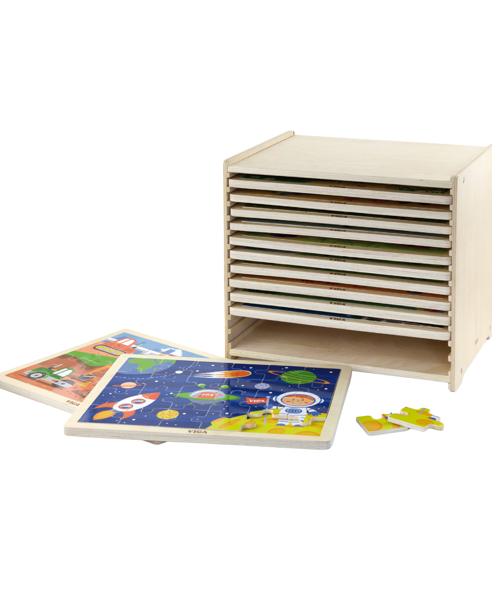 Viga Set of 12, 24 Piece Jigsaw Puzzle, Montessori Wooden Toy, Develops Sensory, Cognitive & Fine Motor Skills, Non-Toxic & Eco-friendly Kids Educational Toy, Suitable for Boys and Girls Aged 2Y+