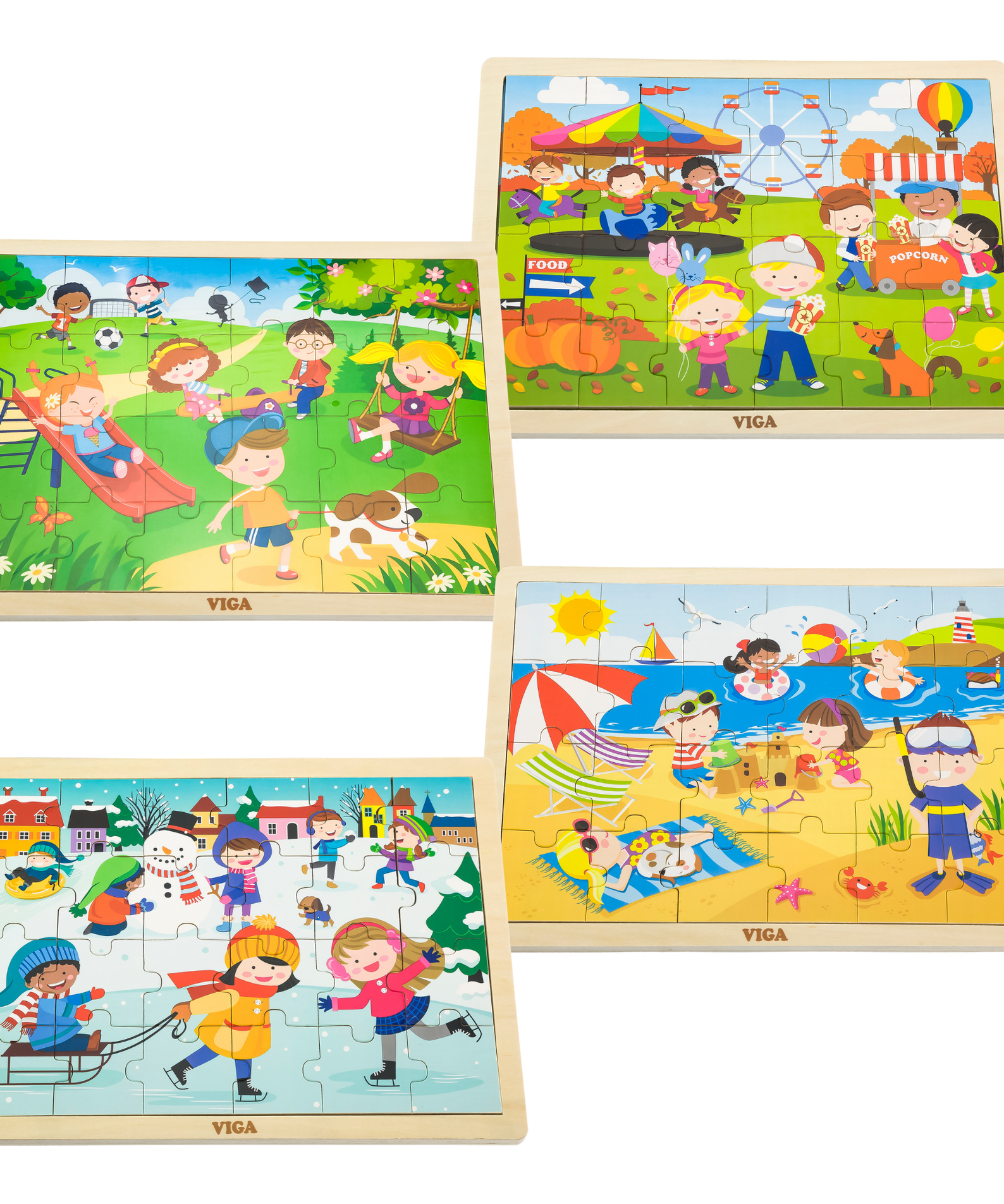 Viga Set of 12, 24 Piece Jigsaw Puzzle, Montessori Wooden Toy, Develops Sensory, Cognitive & Fine Motor Skills, Non-Toxic & Eco-friendly Kids Educational Toy, Suitable for Boys and Girls Aged 2Y+