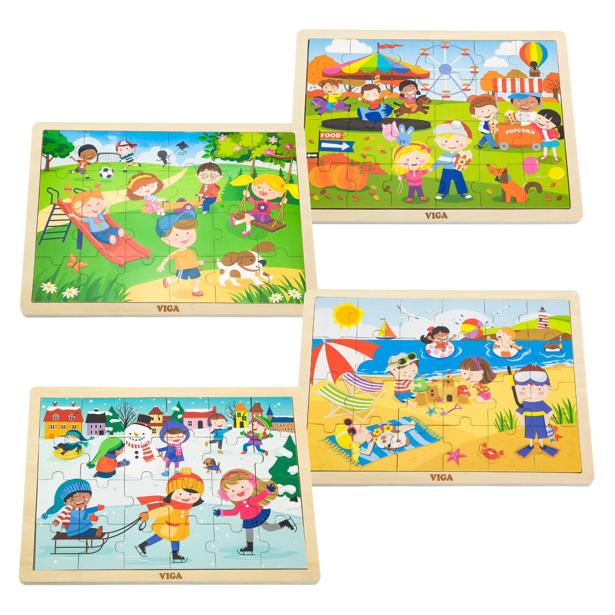 Viga Set of 12, 24 Piece Jigsaw Puzzle, Montessori Wooden Toy, Develops Sensory, Cognitive & Fine Motor Skills, Non-Toxic & Eco-friendly Kids Educational Toy, Suitable for Boys and Girls Aged 2Y+