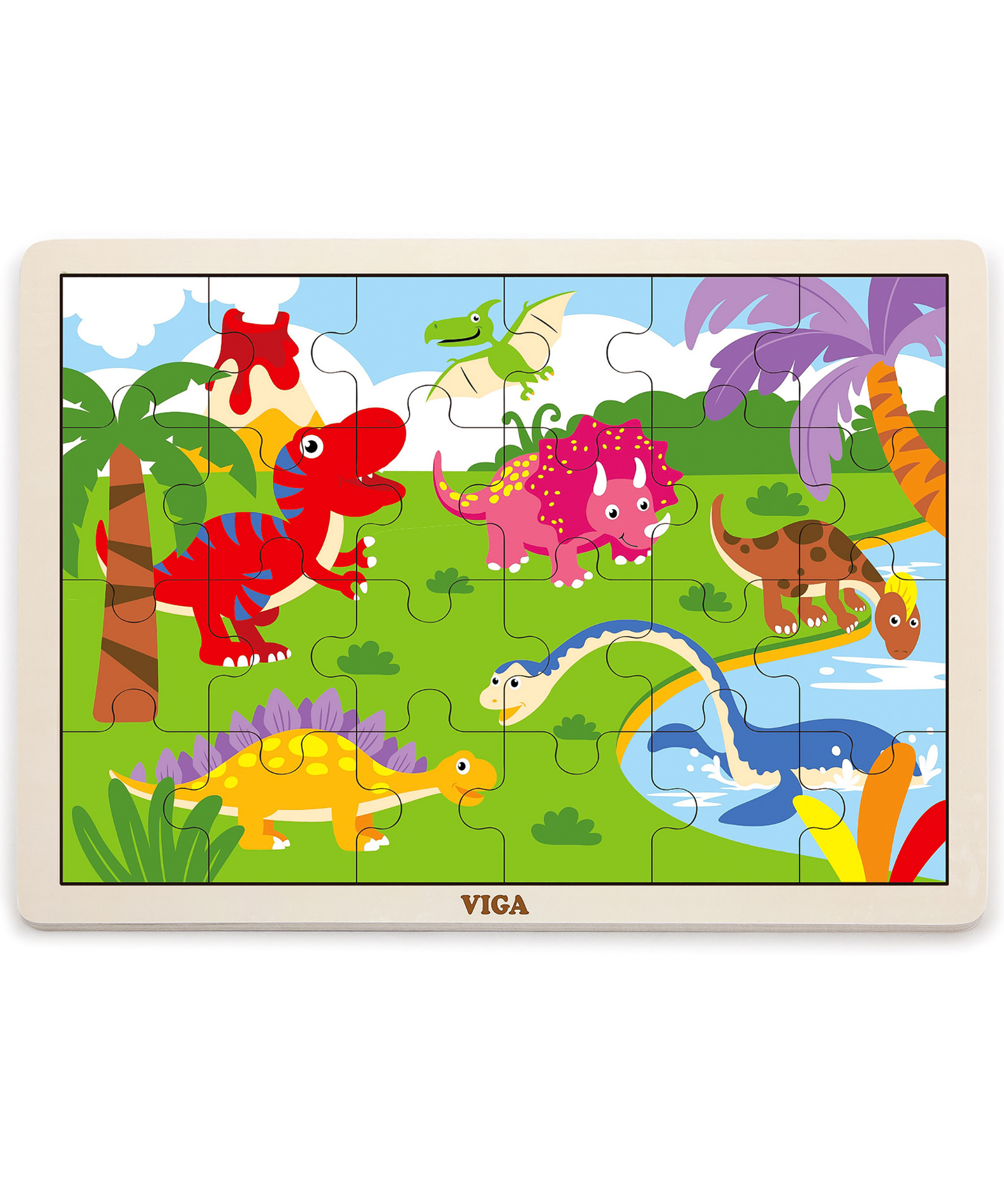 Viga Dinosaurs, 24 Piece Jigsaw Puzzle, Montessori Wooden Toy, Develops Sensory, Cognitive & Fine Motor Skills, Non-Toxic & Eco-friendly Kids Educational Toy, Suitable for Boys and Girls Aged 2Y+