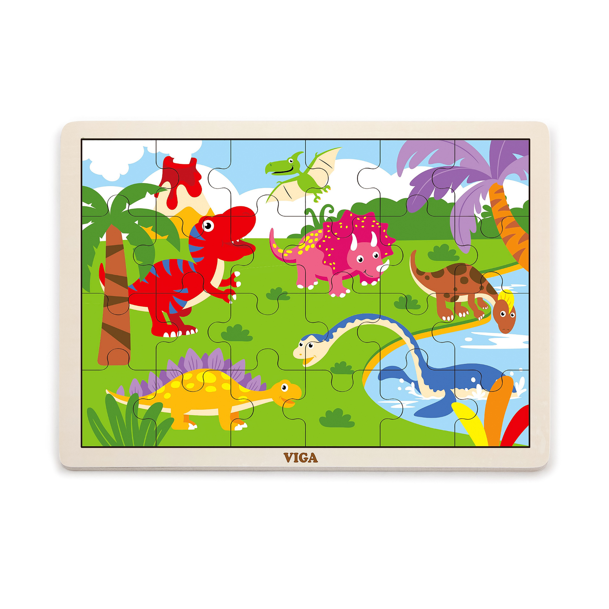 Viga Dinosaurs, 24 Piece Jigsaw Puzzle, Montessori Wooden Toy, Develops Sensory, Cognitive & Fine Motor Skills, Non-Toxic & Eco-friendly Kids Educational Toy, Suitable for Boys and Girls Aged 2Y+