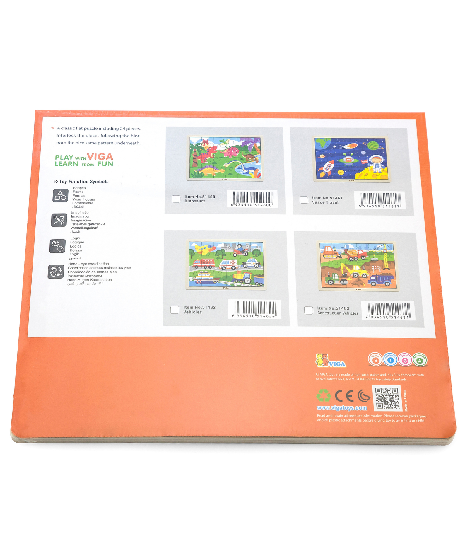 Viga Dinosaurs, 24 Piece Jigsaw Puzzle, Montessori Wooden Toy, Develops Sensory, Cognitive & Fine Motor Skills, Non-Toxic & Eco-friendly Kids Educational Toy, Suitable for Boys and Girls Aged 2Y+