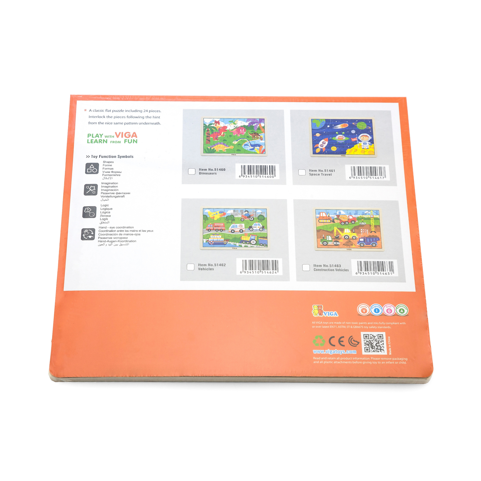 Viga Dinosaurs, 24 Piece Jigsaw Puzzle, Montessori Wooden Toy, Develops Sensory, Cognitive & Fine Motor Skills, Non-Toxic & Eco-friendly Kids Educational Toy, Suitable for Boys and Girls Aged 2Y+