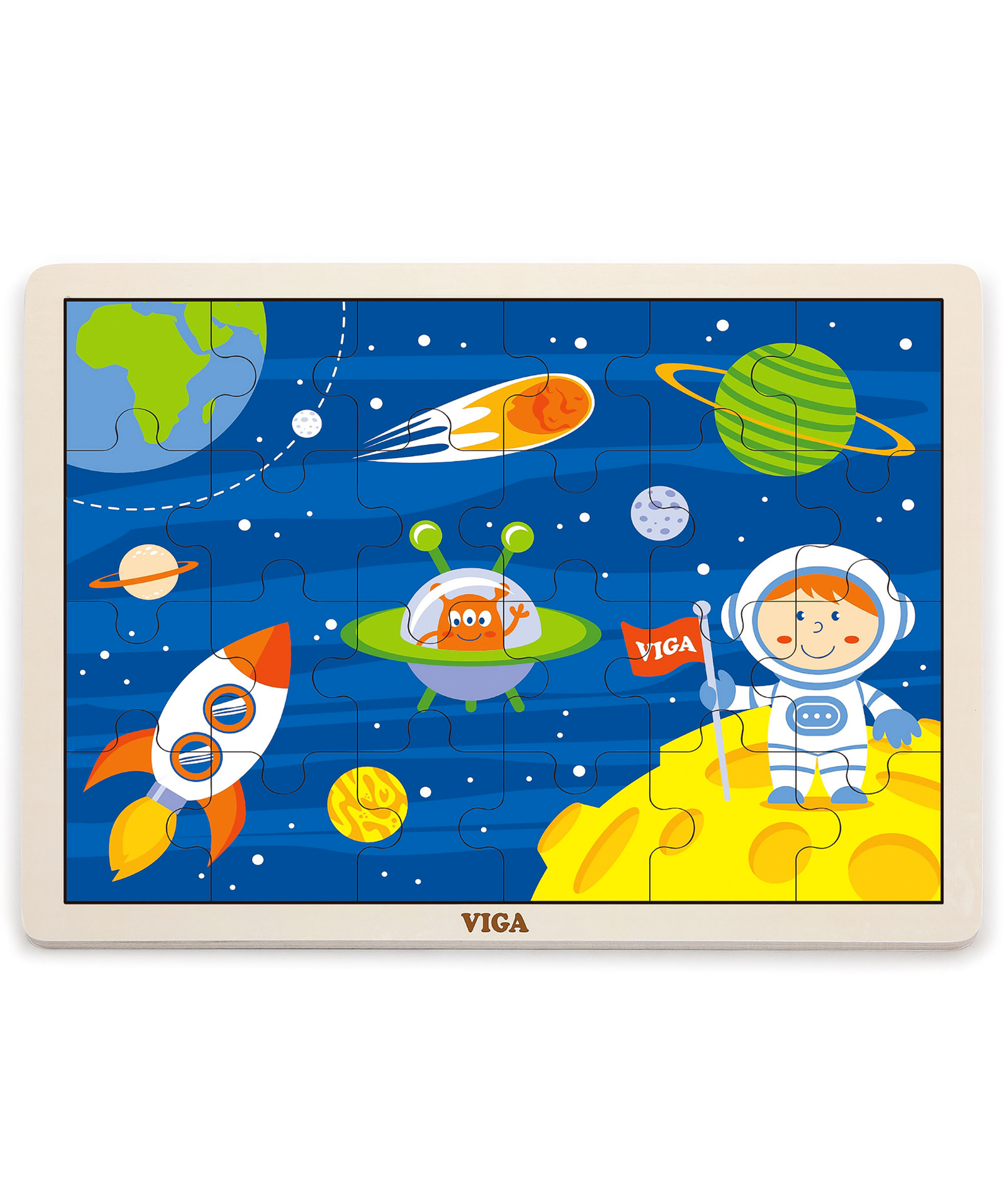 Viga Space Travel, 24 Piece Jigsaw Puzzle, Montessori Wooden Toy, Develops Sensory, Cognitive & Fine Motor Skills, Non-Toxic & Eco-friendly Kids Educational Toy, Suitable for Boys and Girls Aged 2Y+