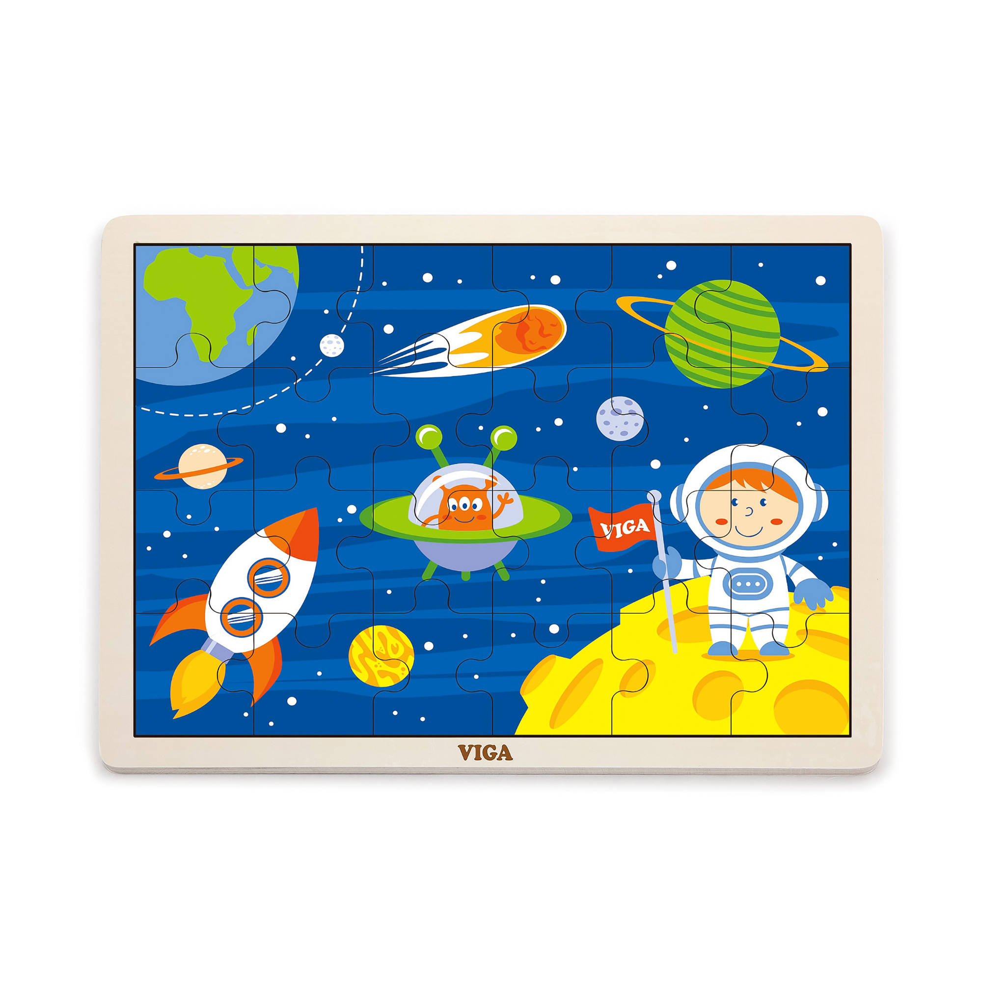 Viga Space Travel, 24 Piece Jigsaw Puzzle, Montessori Wooden Toy, Develops Sensory, Cognitive & Fine Motor Skills, Non-Toxic & Eco-friendly Kids Educational Toy, Suitable for Boys and Girls Aged 2Y+