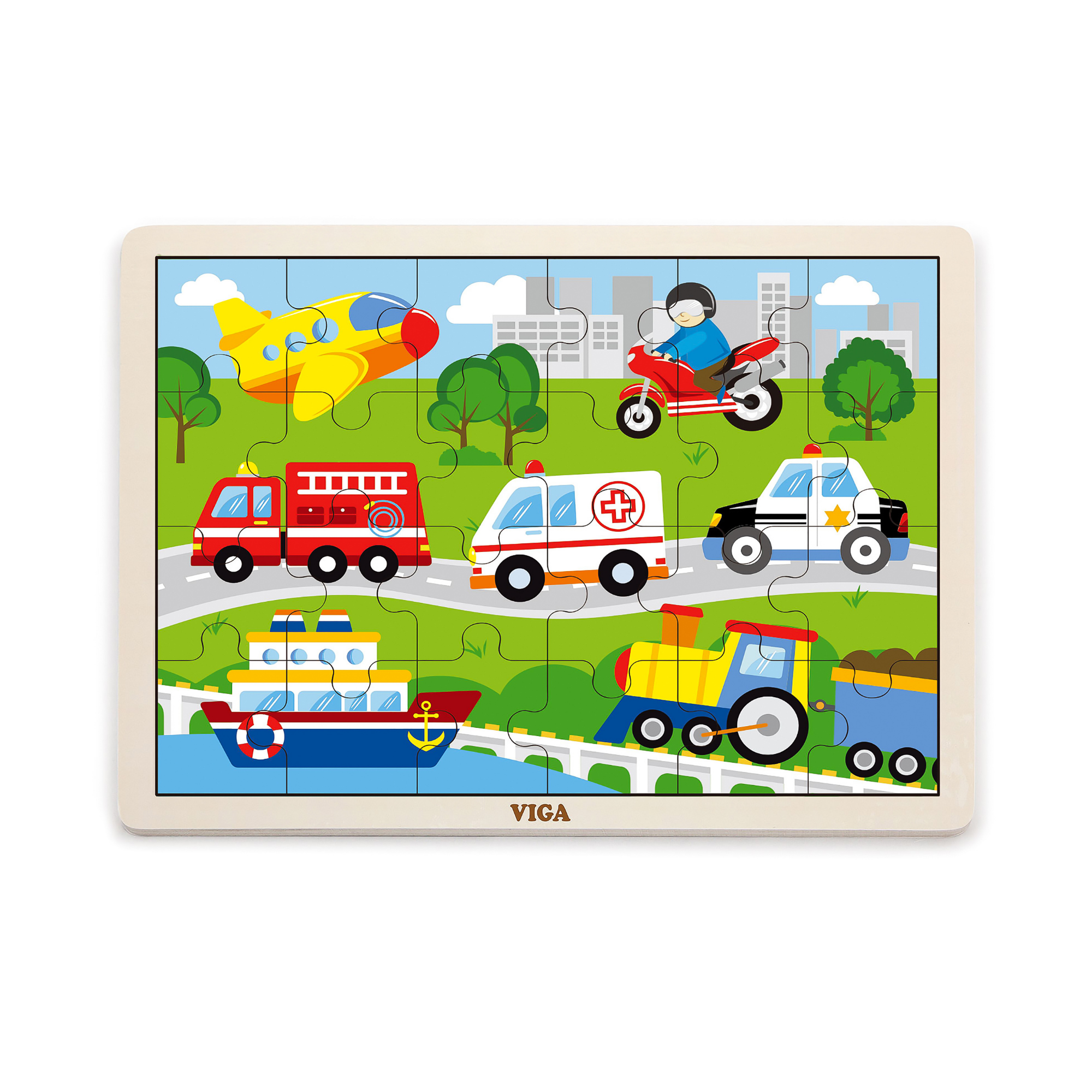 Viga Vehicles, 24 Piece Jigsaw Puzzle, Montessori Wooden Toy, Develops Sensory, Cognitive & Fine Motor Skills, Non-Toxic & Eco-friendly Kids Educational Toy, Suitable for Boys and Girls Aged 2Y+