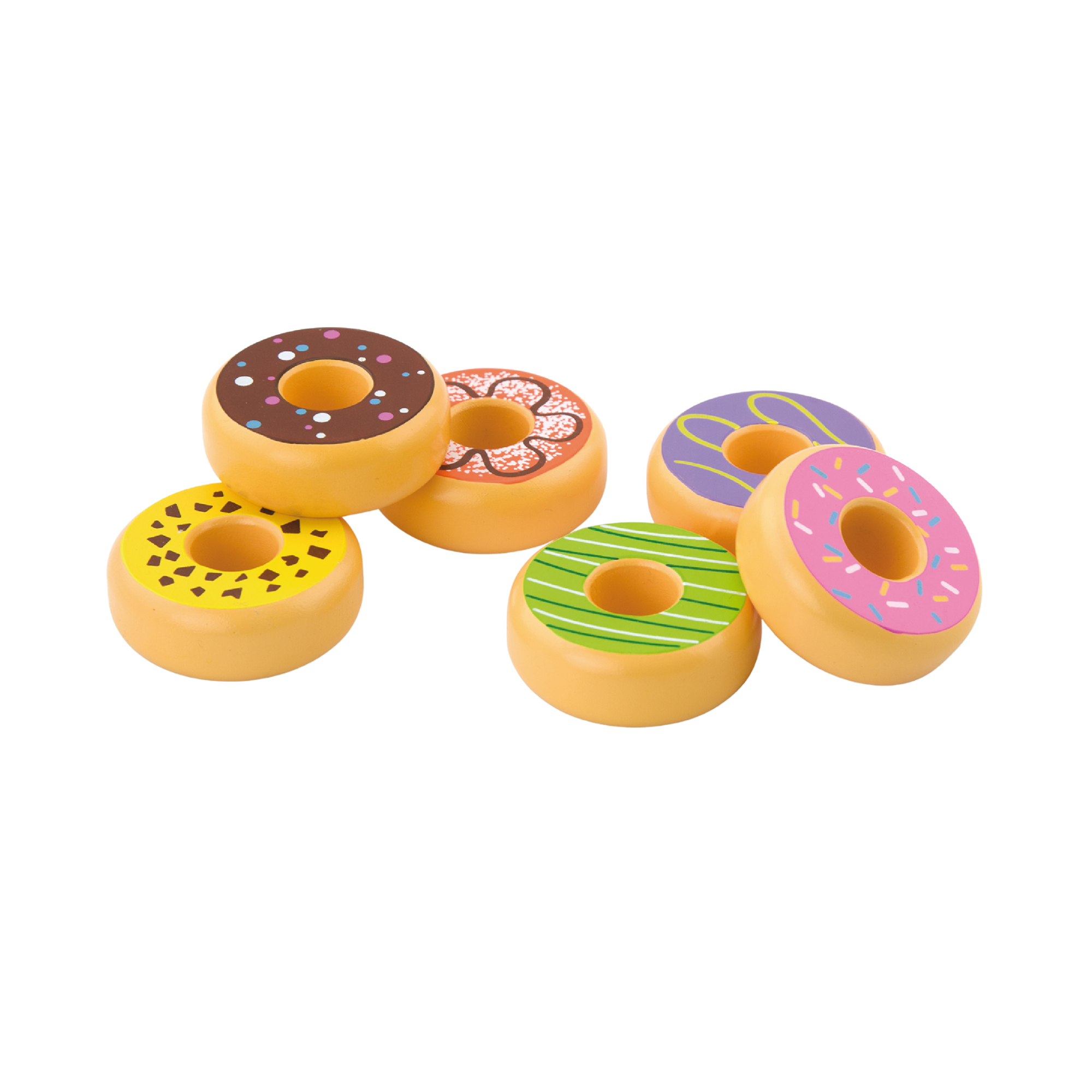 Viga Wooden Donuts Play Set  6-Piece Pretend Food Toy for Kitchen Role Play  Colorful and Safe  For Ages 18 Months and Up