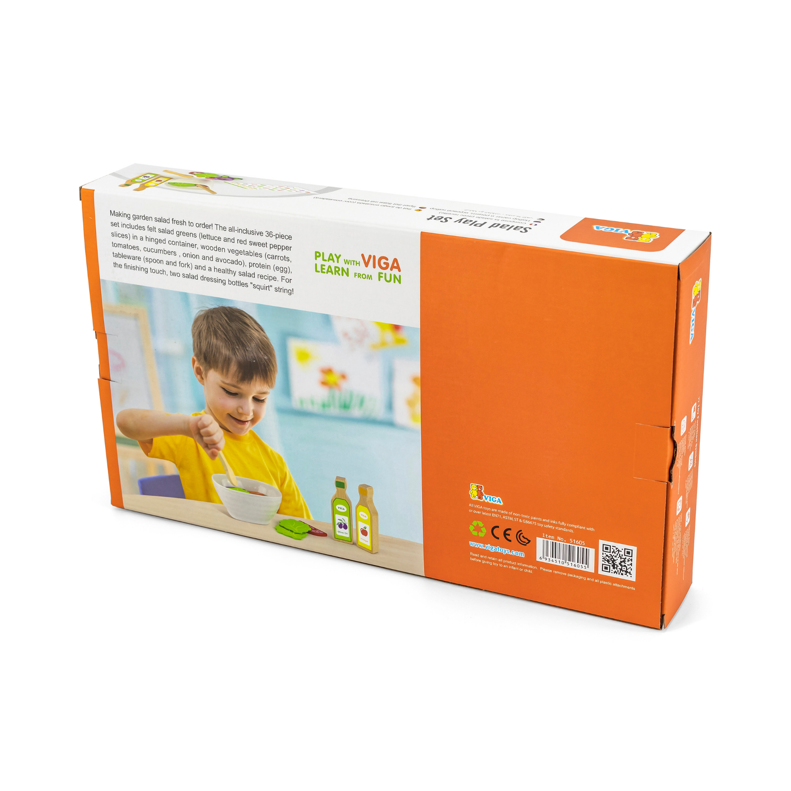 VIGA Wooden Little Chef Salad Play Set with 36 Pieces  Pretend Kitchen Toy with Vegetables, Utensils, and Recipe Leaflet  Educational Role Play for Toddlers  Ages 18 Months and Up