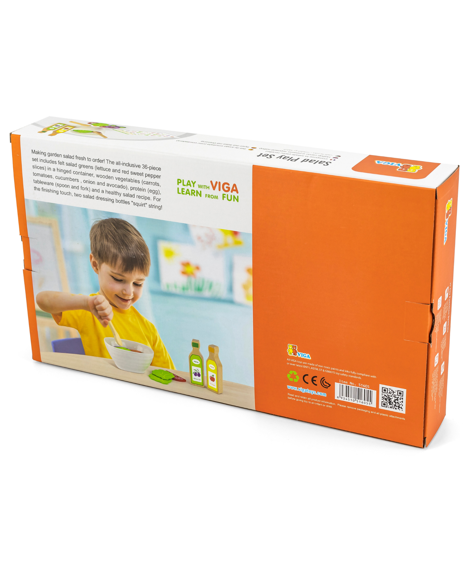 VIGA Wooden Little Chef Salad Play Set with 36 Pieces  Pretend Kitchen Toy with Vegetables, Utensils, and Recipe Leaflet  Educational Role Play for Toddlers  Ages 18 Months and Up