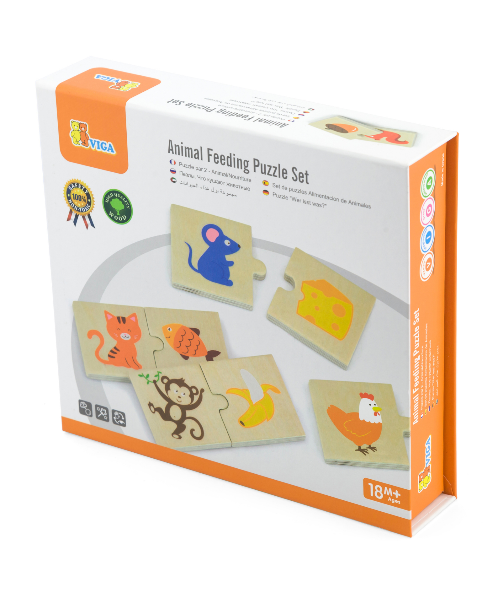 Viga Animal Feeding, 12 Piece Mix & Match Puzzle, Montessori Wooden Toy, Develops Sensory, Cognitive & Fine Motor Skills, Non-Toxic & Eco-friendly Kids Educational Toy, for Boys & Girls 18M+