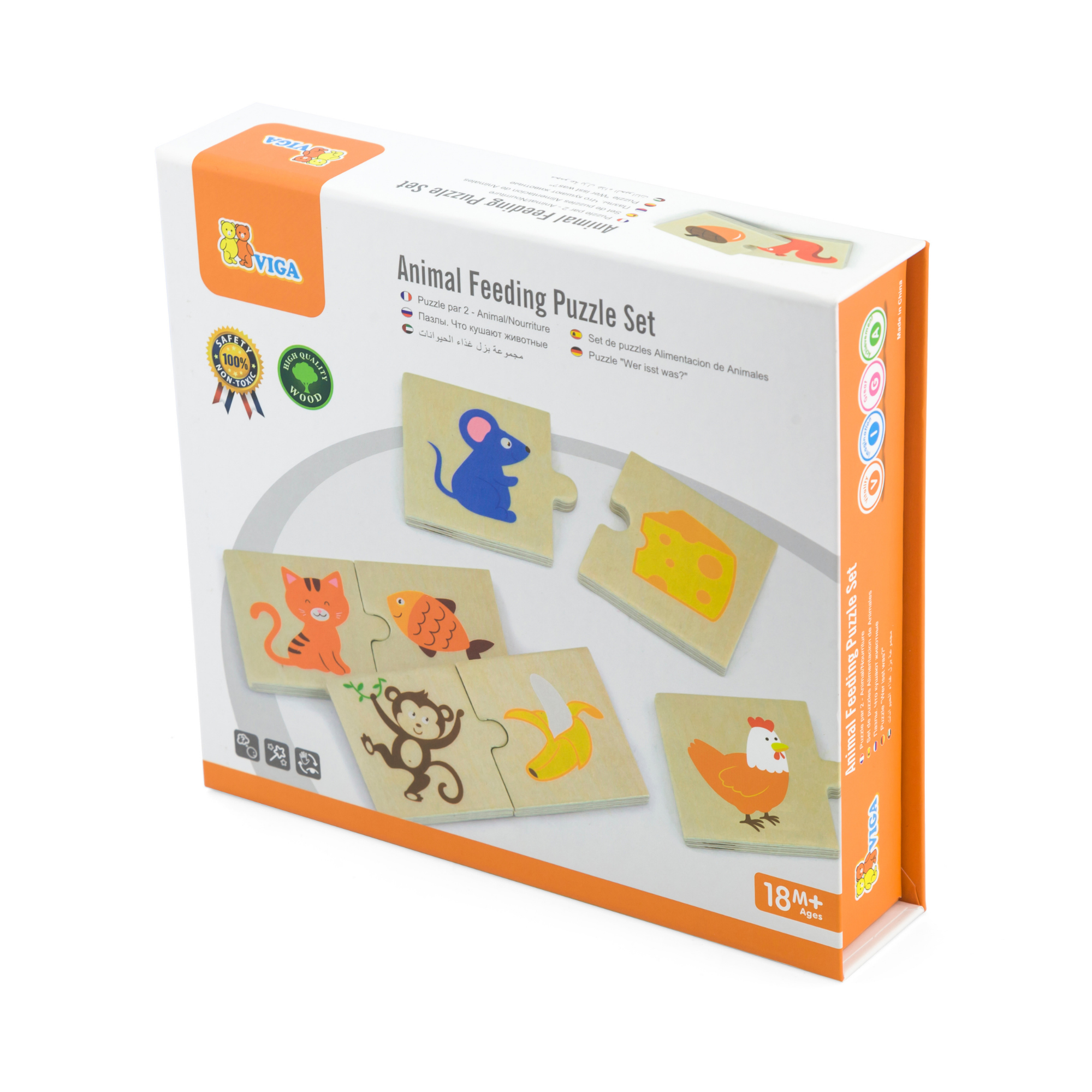 Viga Animal Feeding, 12 Piece Mix & Match Puzzle, Montessori Wooden Toy, Develops Sensory, Cognitive & Fine Motor Skills, Non-Toxic & Eco-friendly Kids Educational Toy, for Boys & Girls 18M+