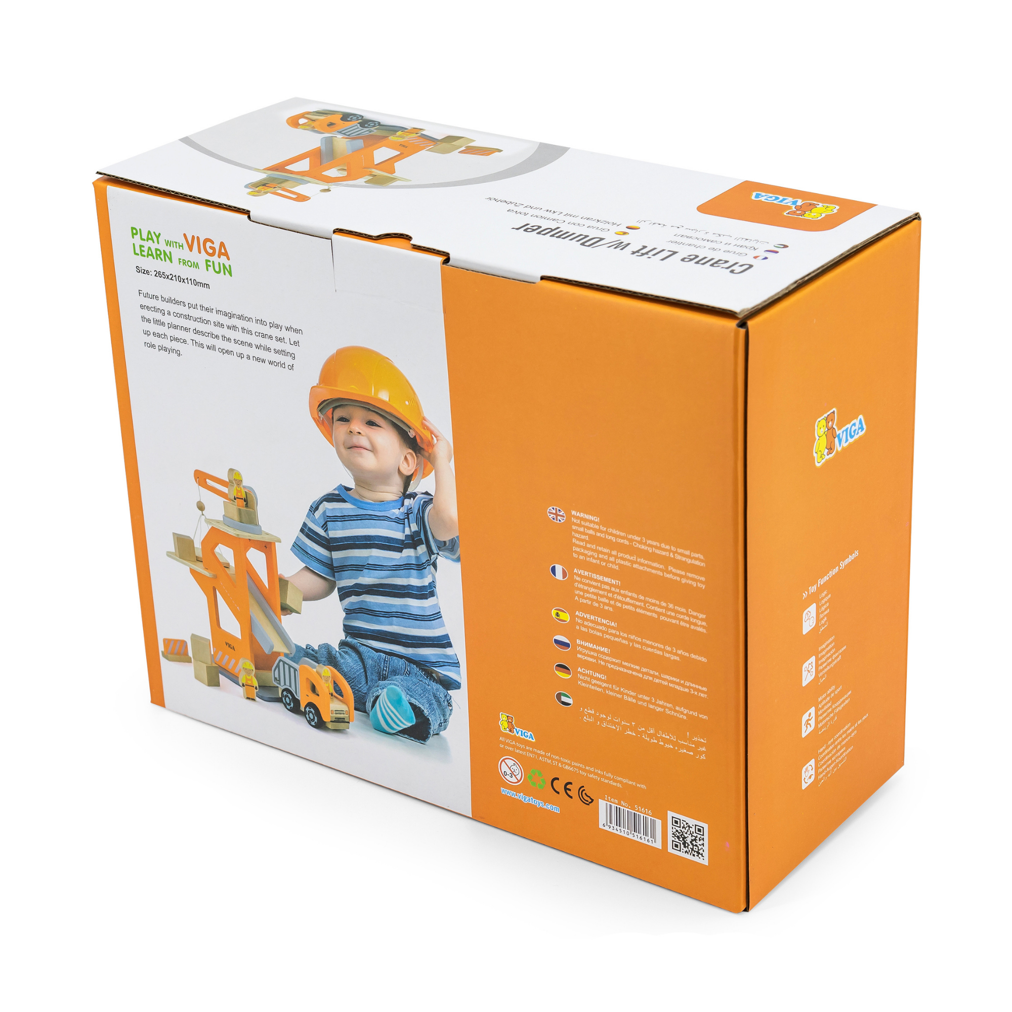 VIGA Wooden Crane Lift with Dumper  3 Builder Figures, Dump Truck, Blocks, and Accessories  Construction Role Play Toy for Kids  Ages 3 and Up