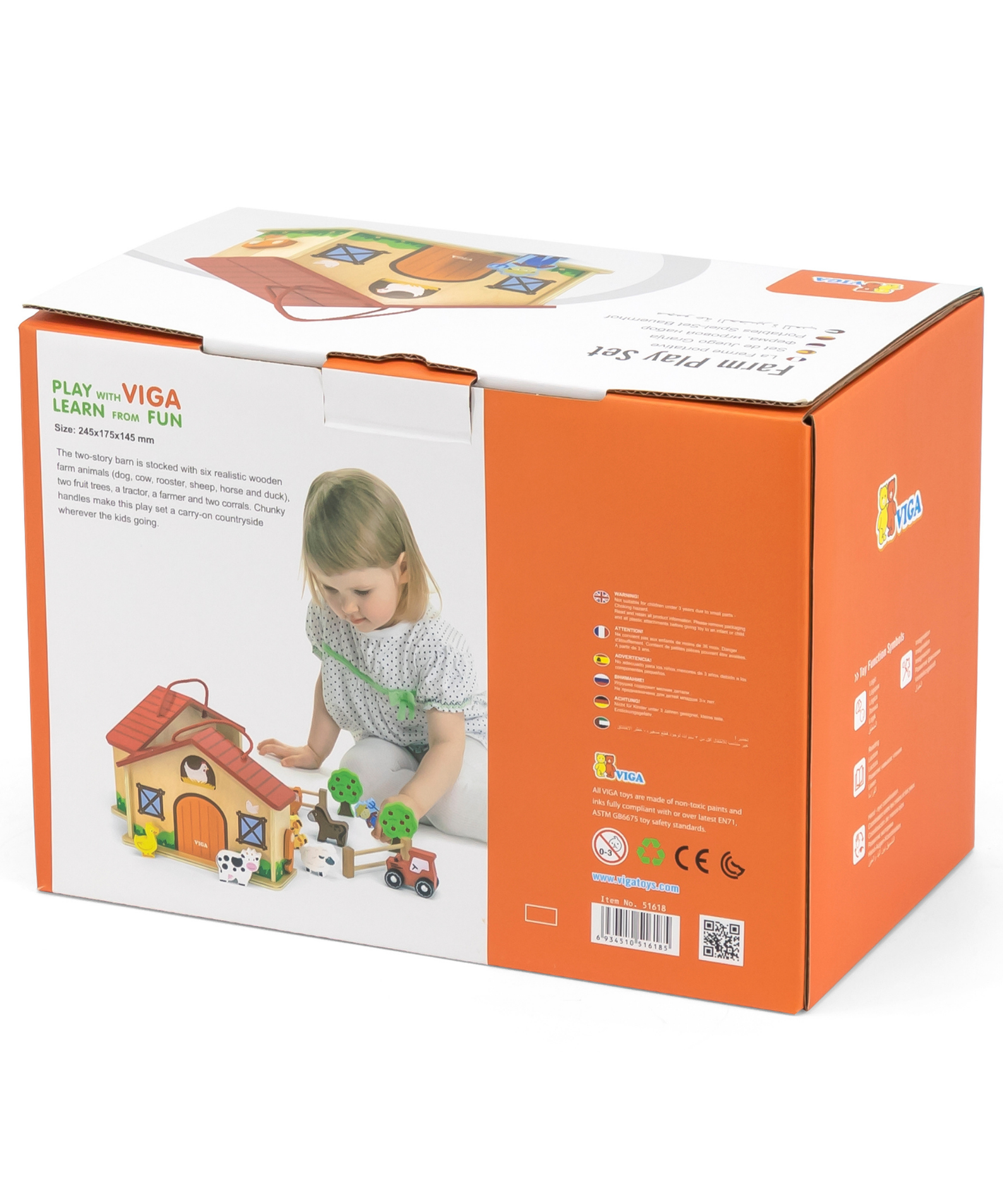 VIGA Wooden Farm Play Set in a Suitcase  20 Piece Farmhouse with Barn, Henhouse, Tractor, Animals, and Accessories  Portable Role Play Toy for Kids  Ages 3 and Up