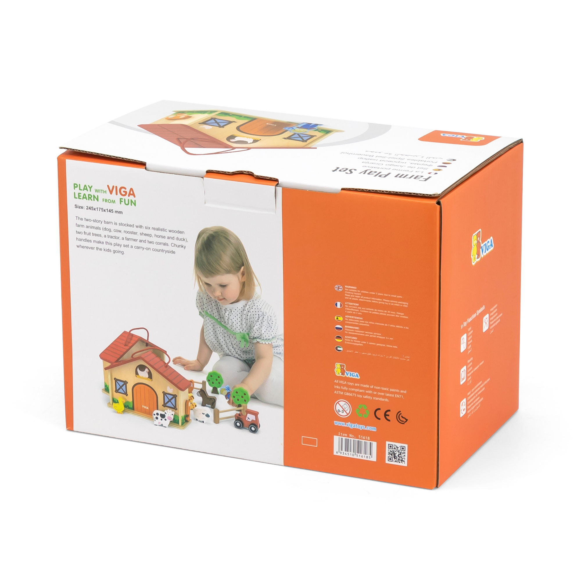 VIGA Wooden Farm Play Set in a Suitcase  20 Piece Farmhouse with Barn, Henhouse, Tractor, Animals, and Accessories  Portable Role Play Toy for Kids  Ages 3 and Up