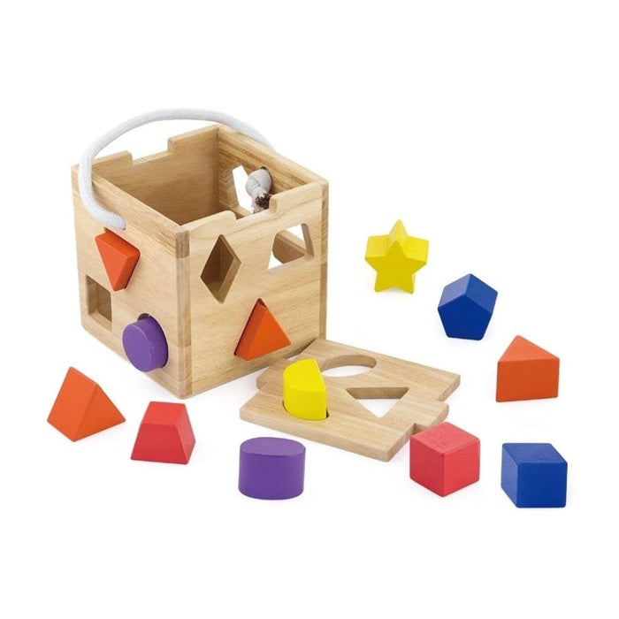 VIGA Wooden Shape Sorting Box with 12 Blocks  Educational Toy for Kids Age 18M+