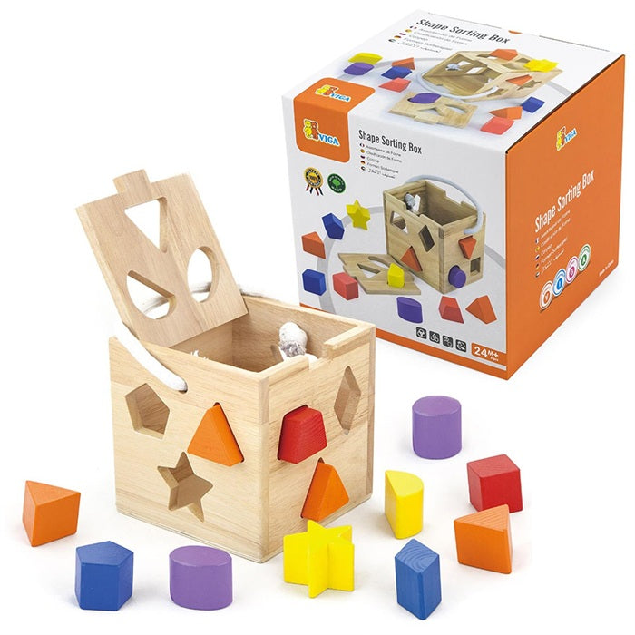 VIGA Wooden Shape Sorting Box with 12 Blocks  Educational Toy for Kids Age 18M+