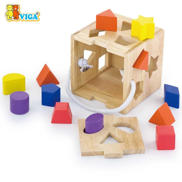 VIGA Wooden Shape Sorting Box with 12 Blocks  Educational Toy for Kids Age 18M+