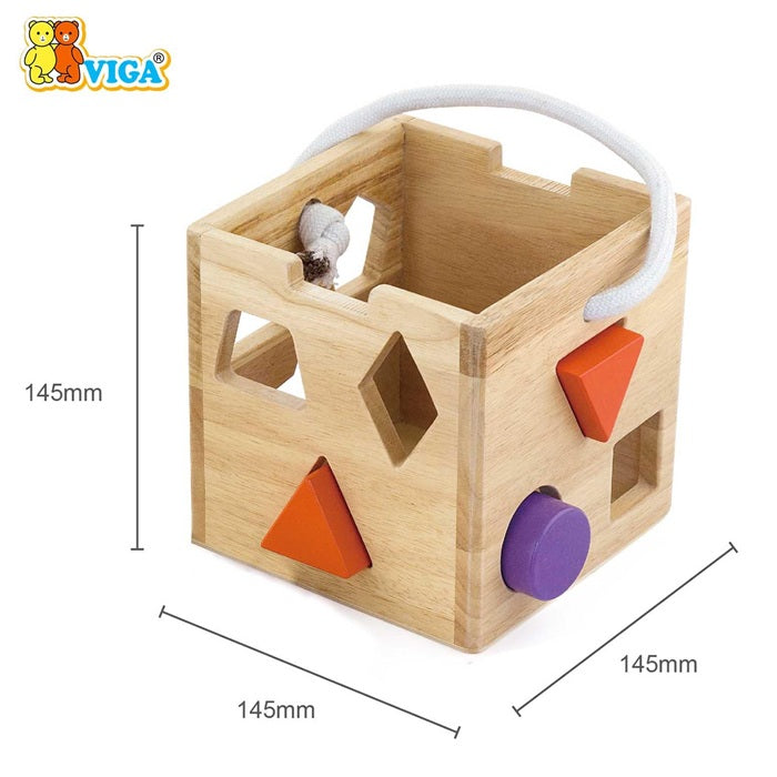 VIGA Wooden Shape Sorting Box with 12 Blocks  Educational Toy for Kids Age 18M+