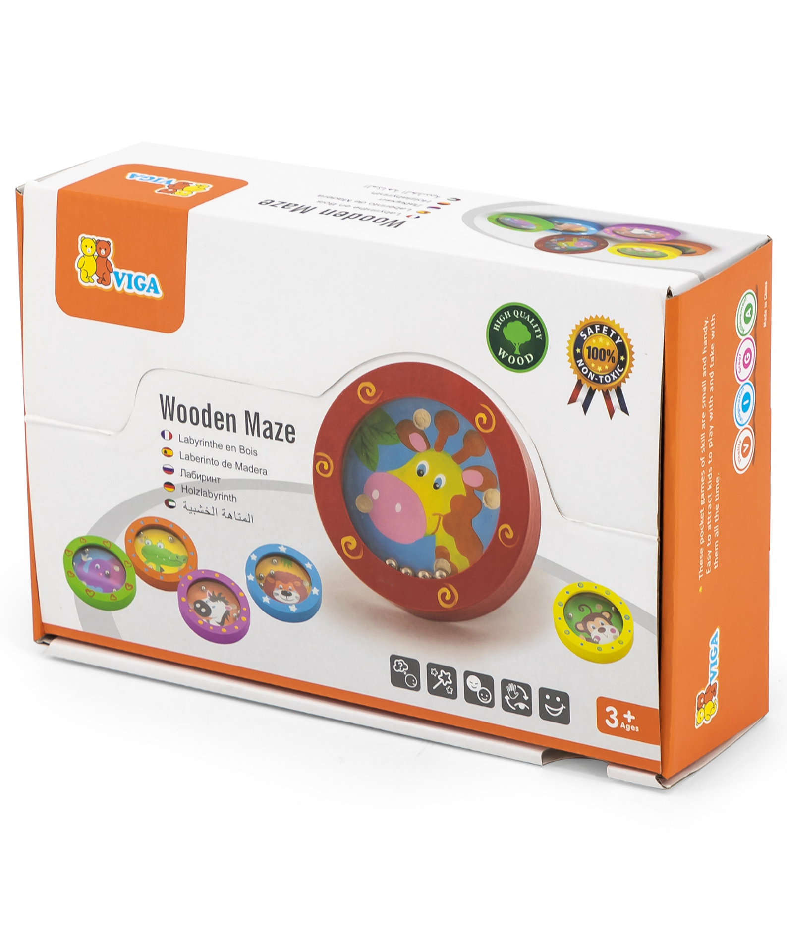 Viga Wild Animals Assorted, Ball-in-a-Maze Puzzle, 1 Piece, Montessori Wooden Toy, Develops Sensory, Cognitive & Fine Motor Skills, Non-Toxic & Eco-friendly Kids Educational Toy, Suitable for Children 3Y+