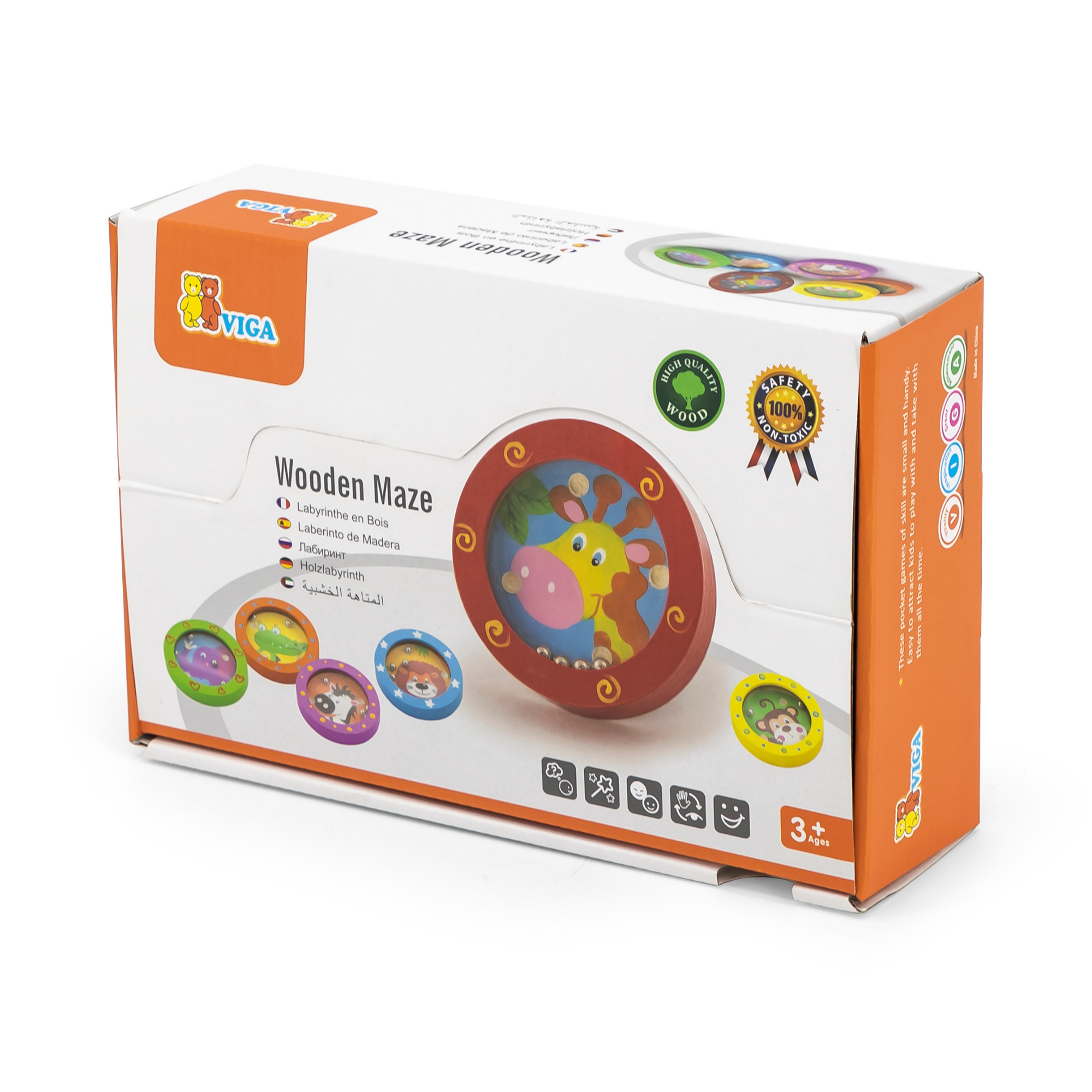 Viga Wild Animals Assorted, Ball-in-a-Maze Puzzle, 1 Piece, Montessori Wooden Toy, Develops Sensory, Cognitive & Fine Motor Skills, Non-Toxic & Eco-friendly Kids Educational Toy, Suitable for Children 3Y+