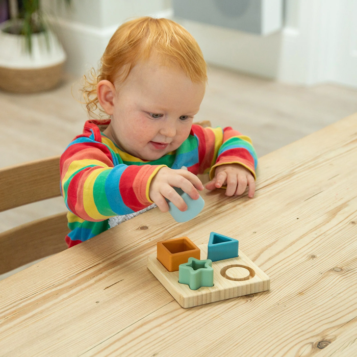 TickiT Geometric Shape Neutral Puzzle – Wooden Sensory Shape Sorting & Matching Toy