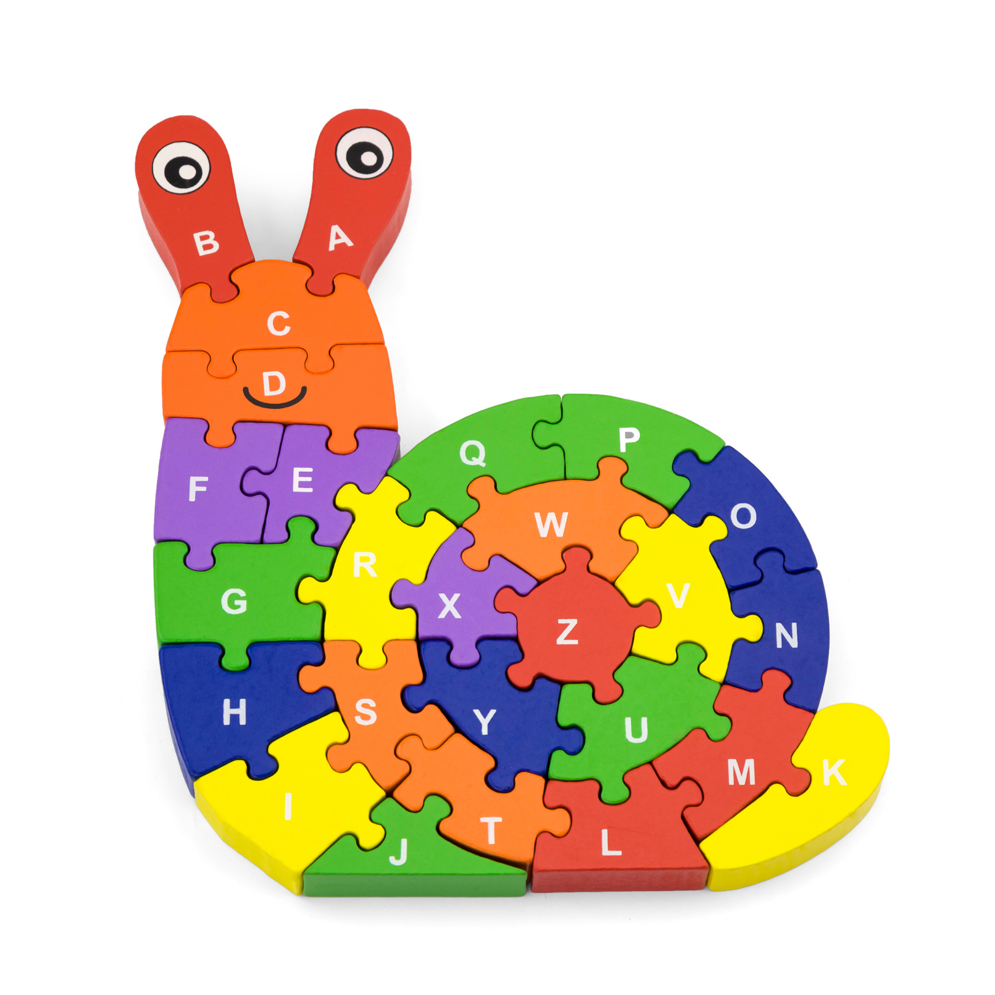 Viga 3D Snail with Alphabets, 26 Piece Jigsaw Block Puzzle, Montessori Wooden Toy, Develops Sensory, Cognitive & Fine Motor Skills, Non-Toxic & Eco-friendly Kids Educational Toy, 3Y+