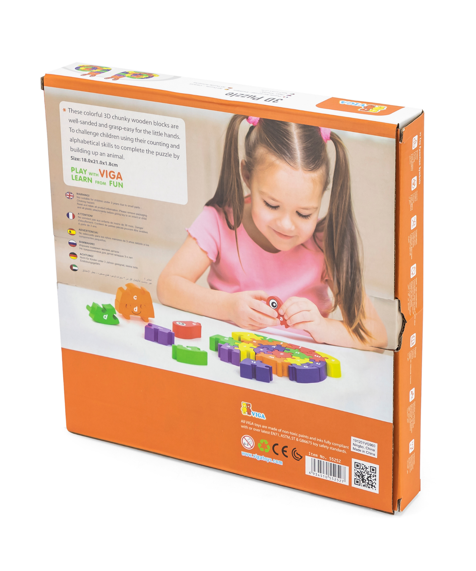 Viga 3D Snail with Alphabets, 26 Piece Jigsaw Block Puzzle, Montessori Wooden Toy, Develops Sensory, Cognitive & Fine Motor Skills, Non-Toxic & Eco-friendly Kids Educational Toy, 3Y+