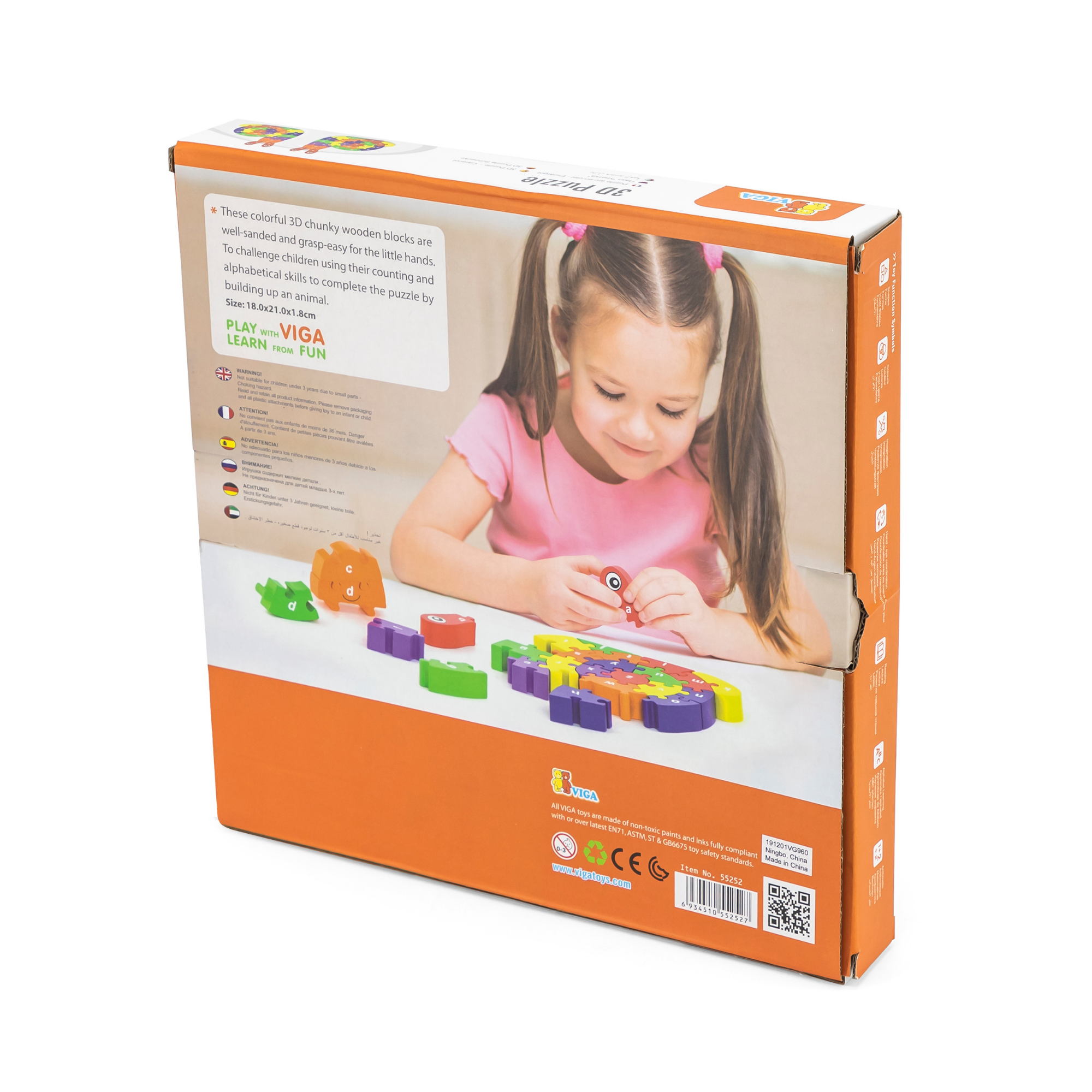 Viga 3D Snail with Alphabets, 26 Piece Jigsaw Block Puzzle, Montessori Wooden Toy, Develops Sensory, Cognitive & Fine Motor Skills, Non-Toxic & Eco-friendly Kids Educational Toy, 3Y+