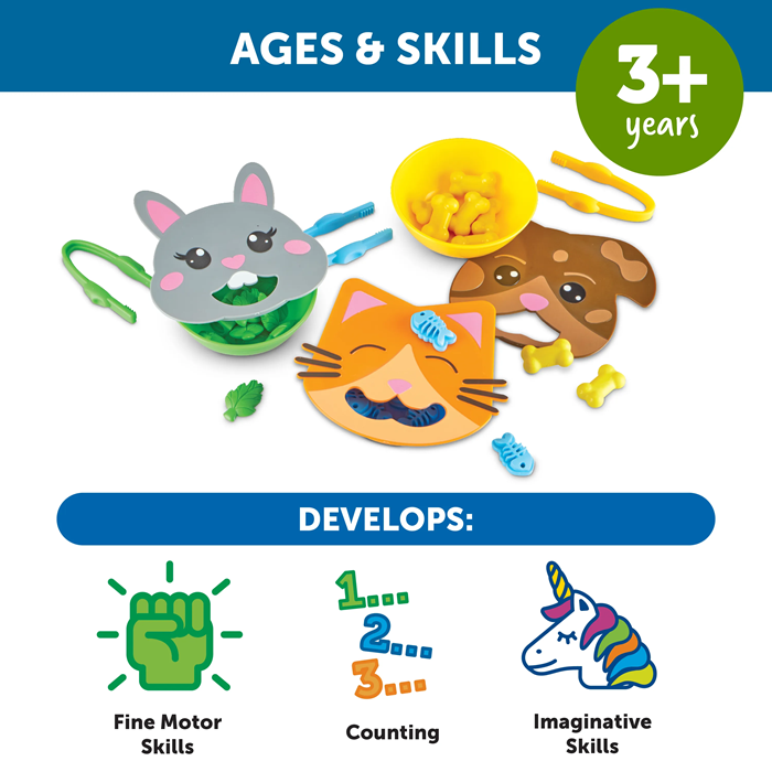Learning Resources Fine Motor Feeding Friends – Interactive Food Play & Motor Skills Set (Ages 3+)