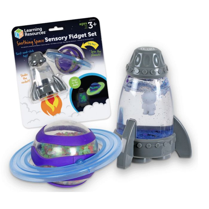 Learning Resources Soothing Space Sensory Fidget Set: Calming Sensory Toys, Tactile STEM Fidgets for Kids, Cute Planet Spinner, Calm Down Corner Supplies & Cool Gifts for Toddlers Ages 3+