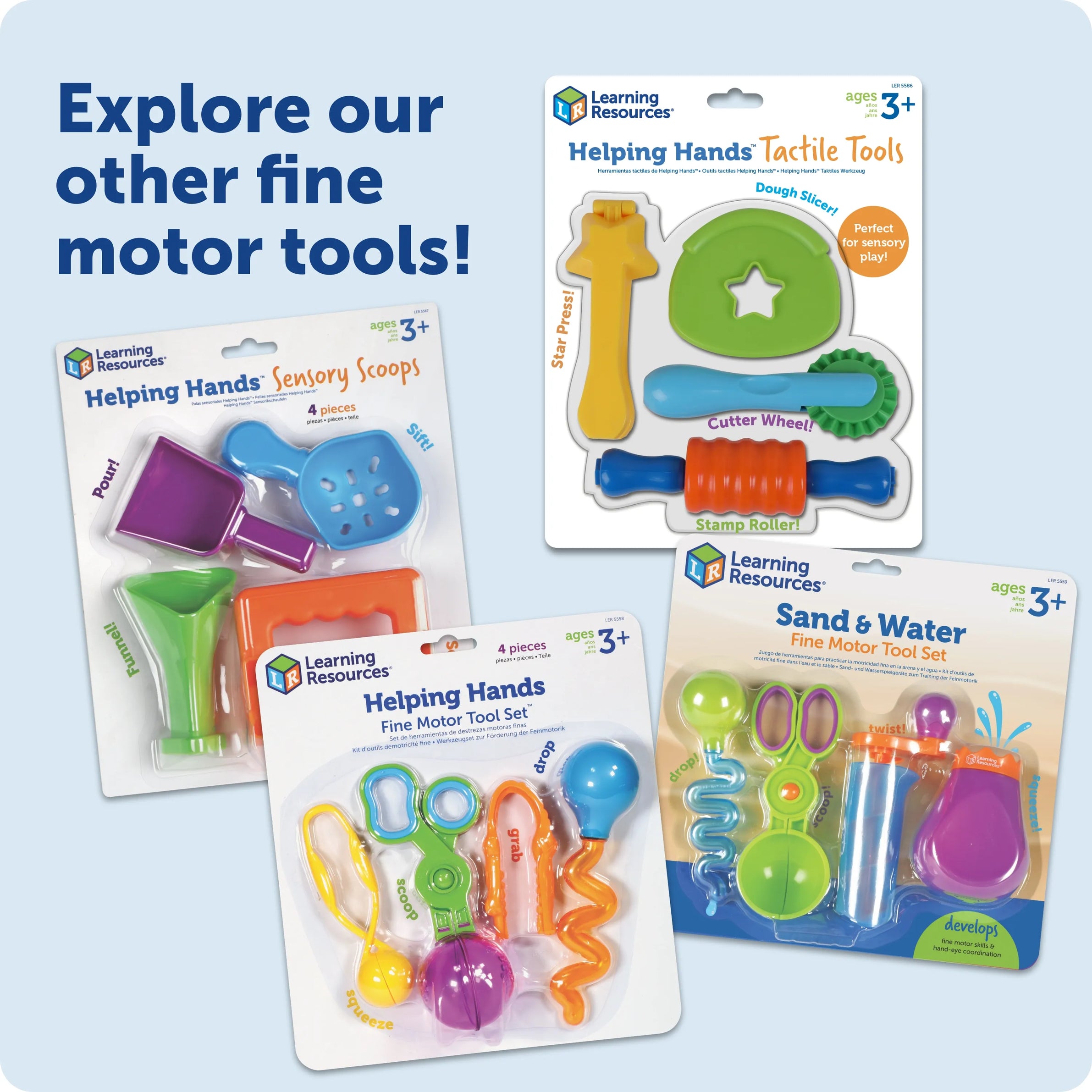 Learning Resources Helping Hands Tactile Tools – 4-Piece Fine Motor & Sensory Play Set