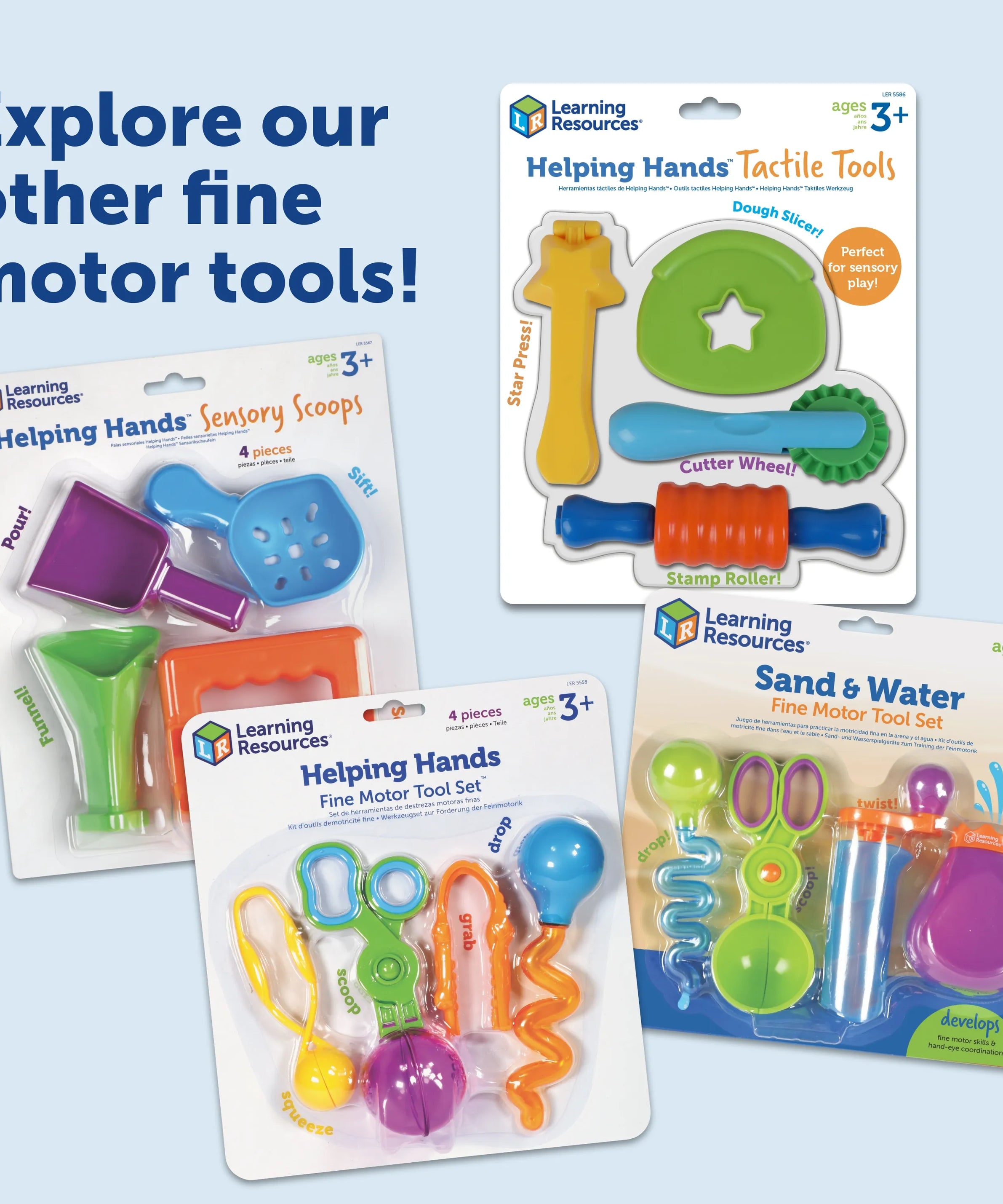 Learning Resources Helping Hands Tactile Tools – 4-Piece Fine Motor & Sensory Play Set