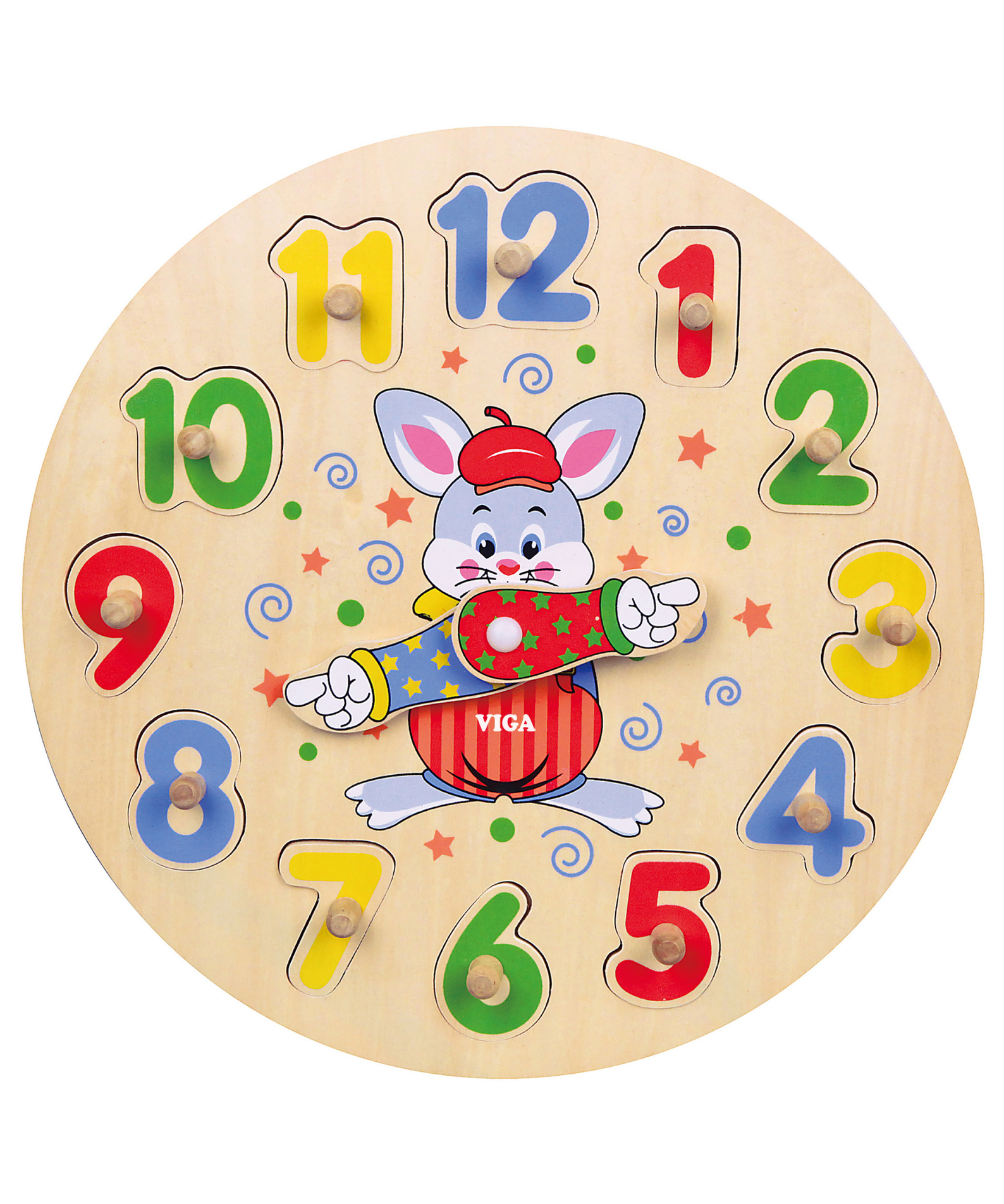 Viga Clock, 12 Piece Knob Puzzle, Montessori Wooden Toy, Develops Sensory, Cognitive & Fine Motor Skills, Non-Toxic & Eco-friendly Kids Educational Toy, Suitable for Boys and Girls Aged 2Y+