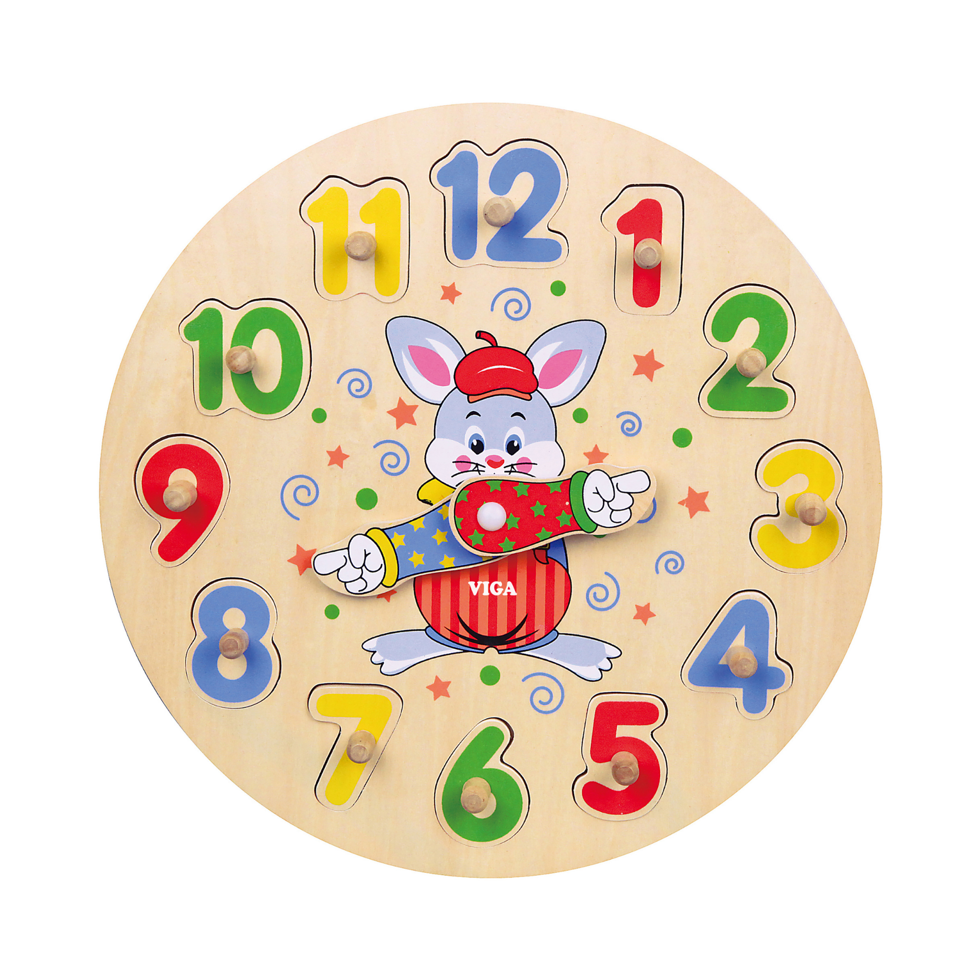 Viga Clock, 12 Piece Knob Puzzle, Montessori Wooden Toy, Develops Sensory, Cognitive & Fine Motor Skills, Non-Toxic & Eco-friendly Kids Educational Toy, Suitable for Boys and Girls Aged 2Y+