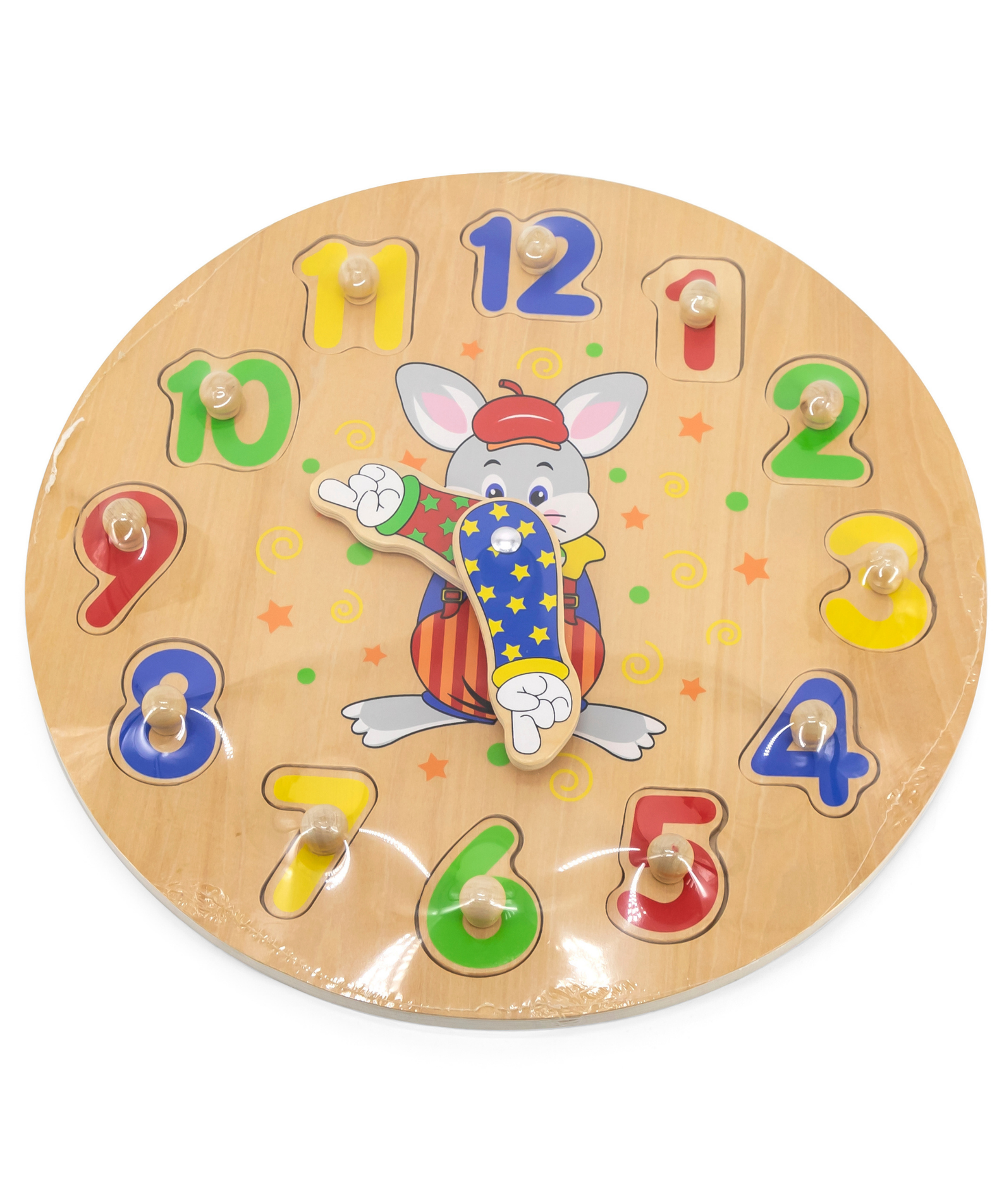 Viga Clock, 12 Piece Knob Puzzle, Montessori Wooden Toy, Develops Sensory, Cognitive & Fine Motor Skills, Non-Toxic & Eco-friendly Kids Educational Toy, Suitable for Boys and Girls Aged 2Y+