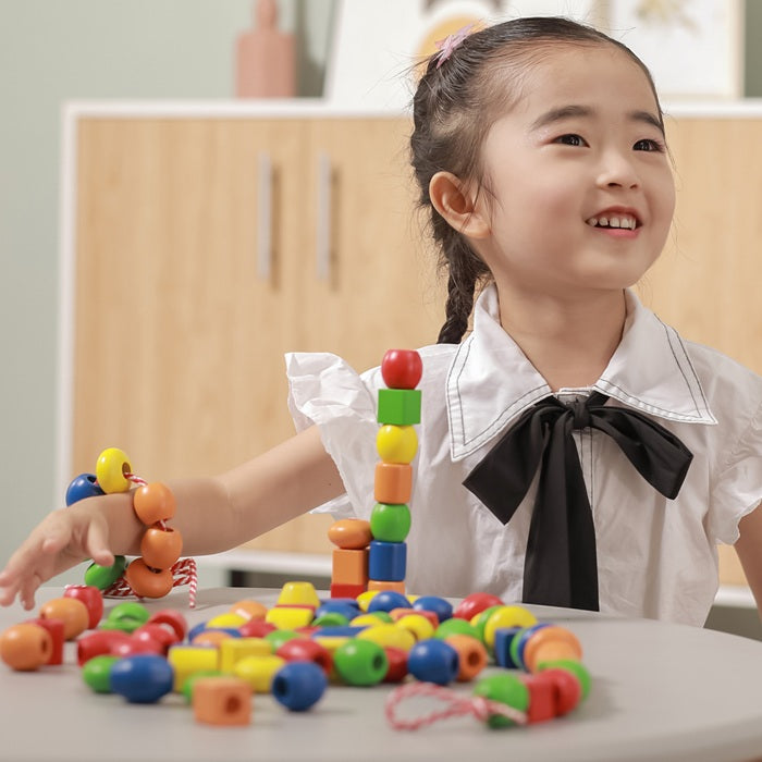 Viga Wooden Lacing Beads – 90-Piece Fine Motor & Colour Sorting Set