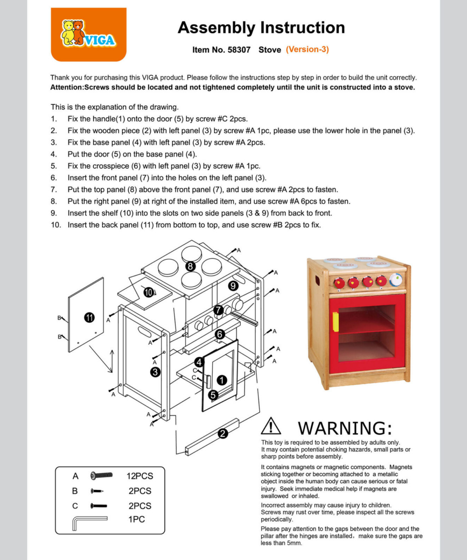 VIGA Wooden Stove Pretend Play Kitchen Toy for Kids  Age 3 Years and Above