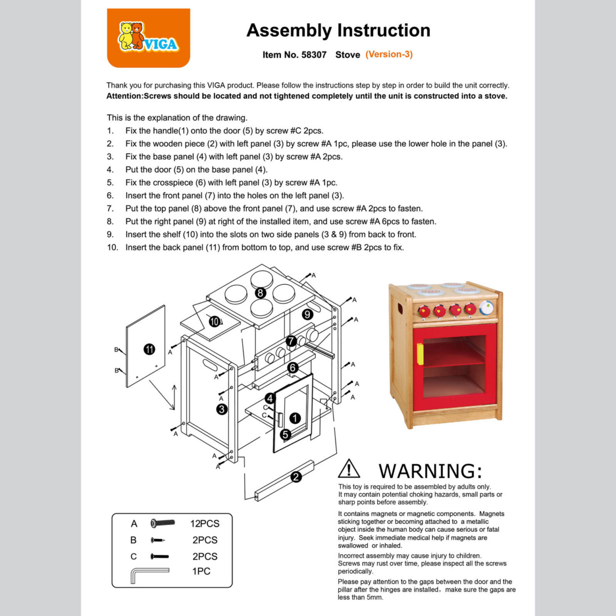 VIGA Wooden Stove Pretend Play Kitchen Toy for Kids  Age 3 Years and Above