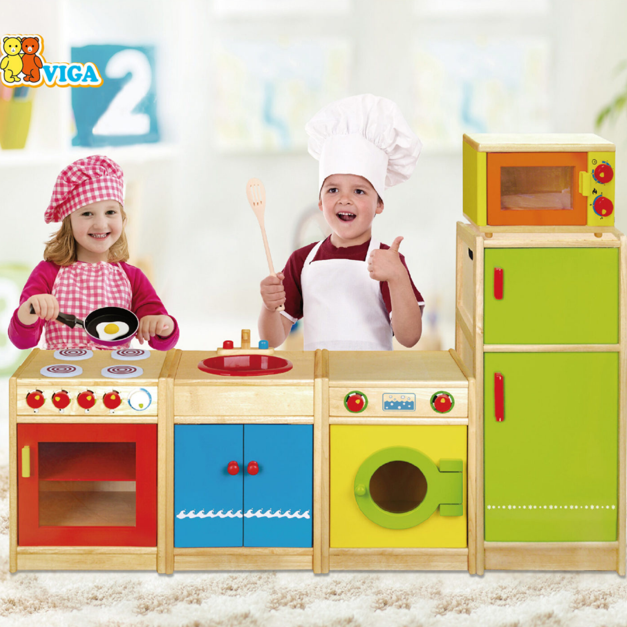 VIGA Wooden Stove Pretend Play Kitchen Toy for Kids  Age 3 Years and Above